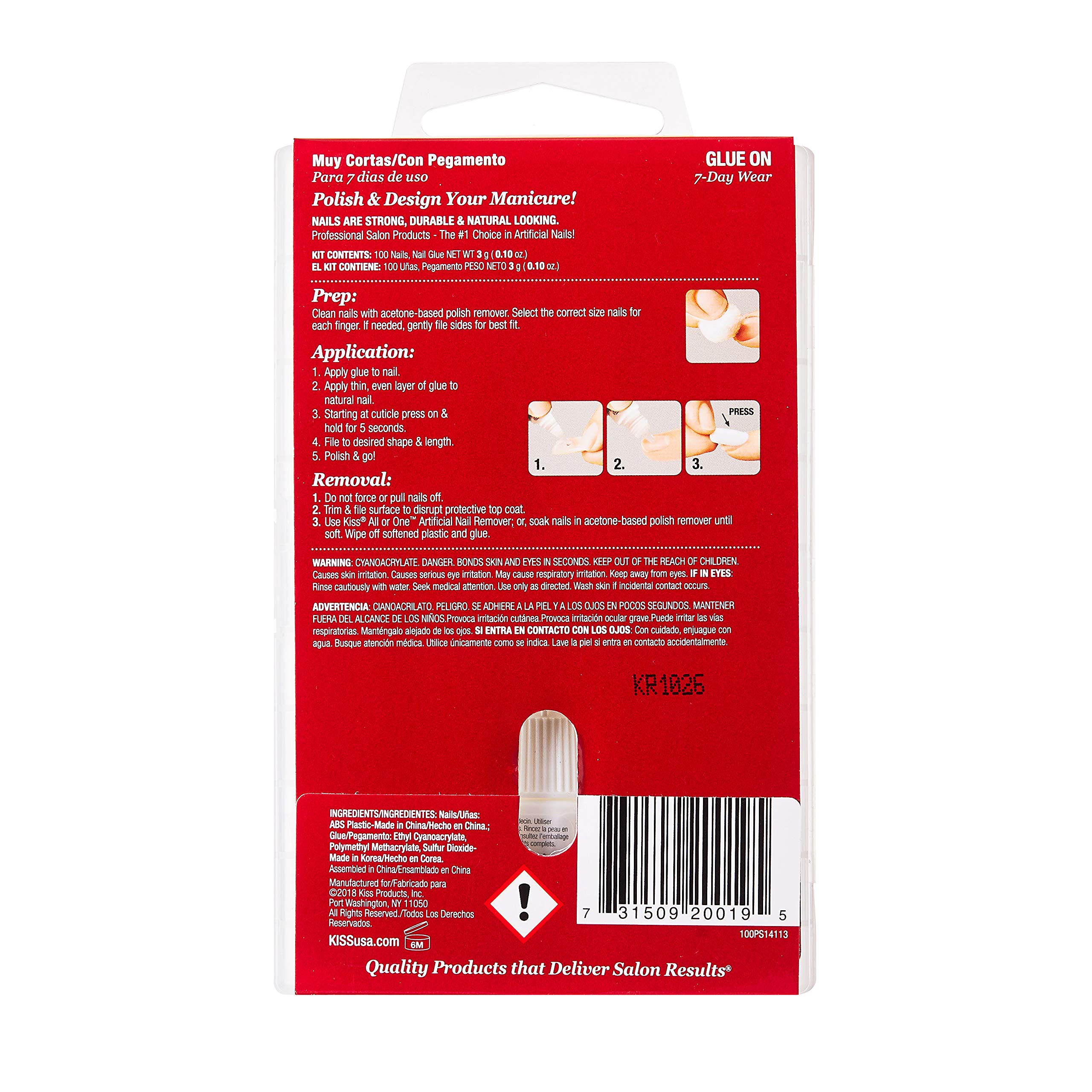 Kiss 100 Full Cover Press On Nails - Square Short Fake Nails 1 Pack for Women | Easy DIY Manicure at Home, Perfect for Parties, Weddings & Daily Wear