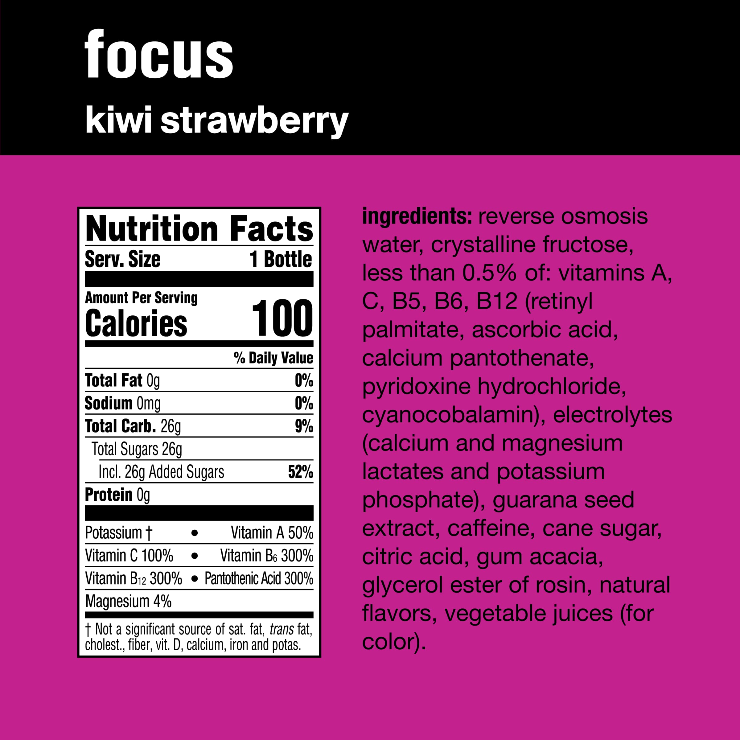 VitaminWater Focus Electrolyte Enhanced Water with Vitamins, Kiwi-Strawberry Flavor, 20 fl oz (12 Pack) - Hydrating Sports Drink for Workouts, Gym & Active Lifestyle