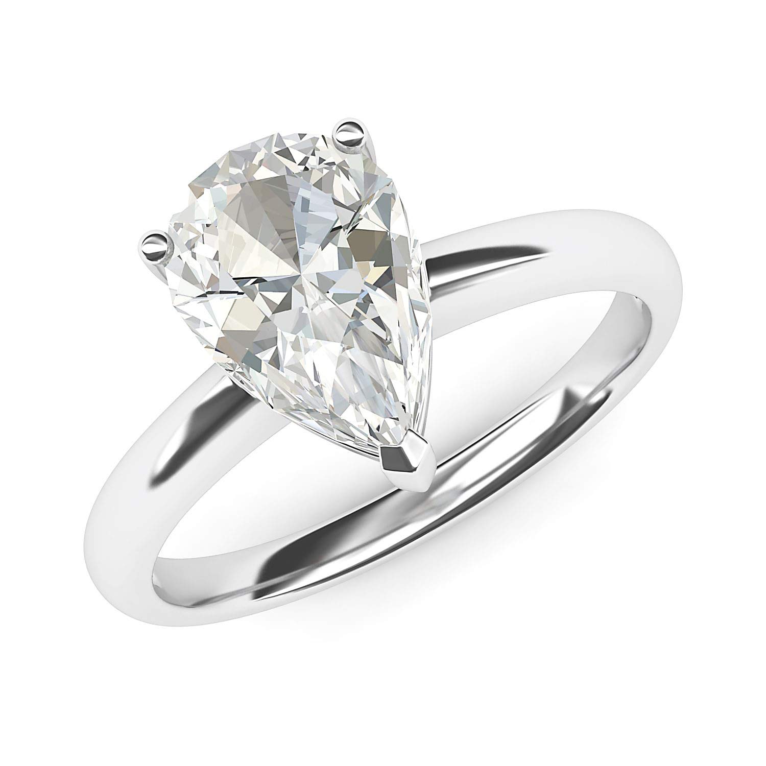 14K White Gold 8x12mm Pear-Shaped Simulated Diamond Engagement Ring - Elegant Domed Wedding Band for Bridal Promise, Anniversary & Special Occasions