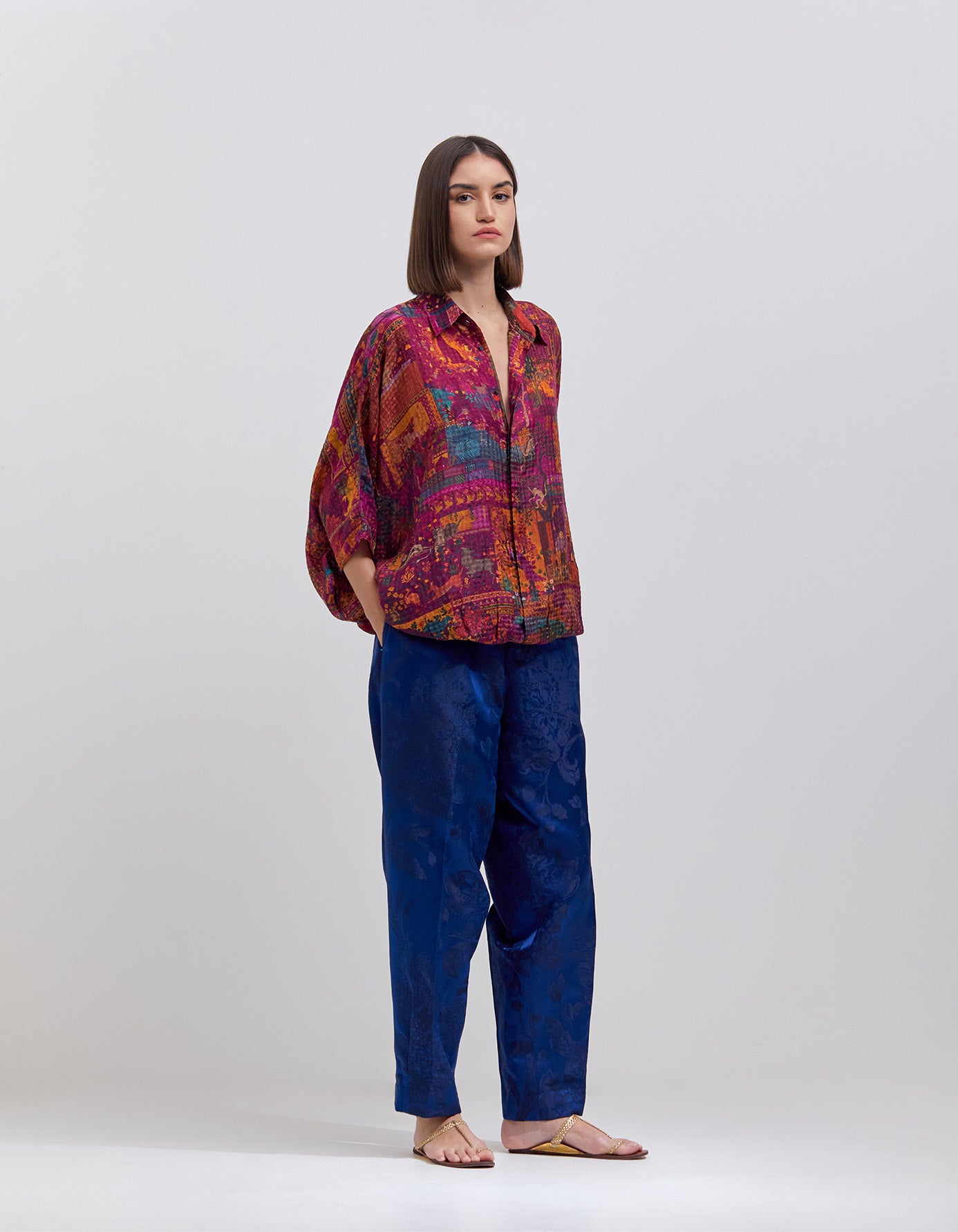 Aasha Women's Silk Checkered Crimson Blouse - Elegant & Comfortable for Work, Parties & Special Occasions