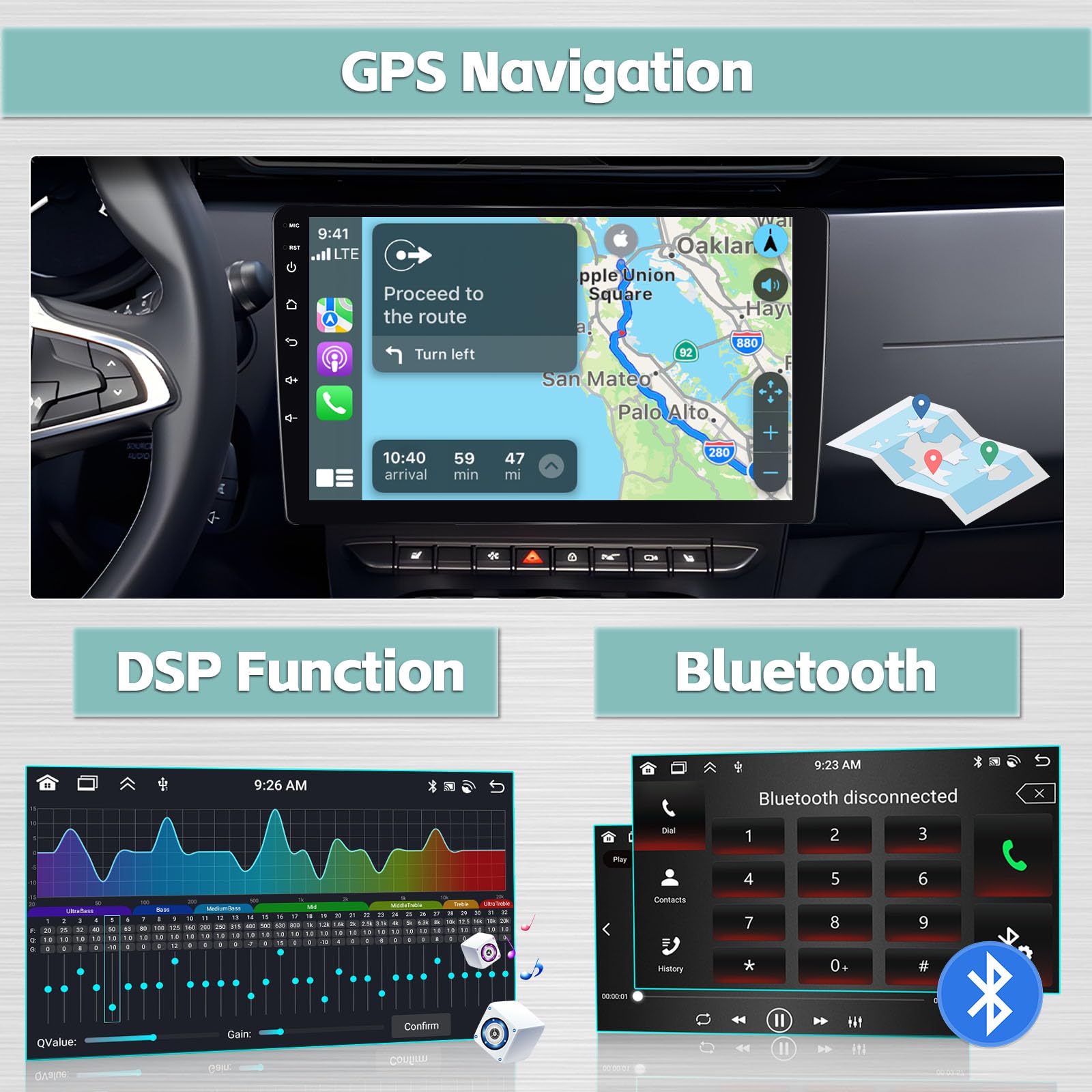 Hikity 9 Inch Double Din Android 13 Car Stereo - 8 Core CPU, 4GB RAM + 64GB ROM, Wireless CarPlay & Android Auto, IPS Touchscreen, GPS Navigation, Bluetooth 5.0, 32EQ DSP, Mirror Link, SWC, FM RDS, Backup Camera - Perfect for Seamless In-Car Entertainment & Navigation