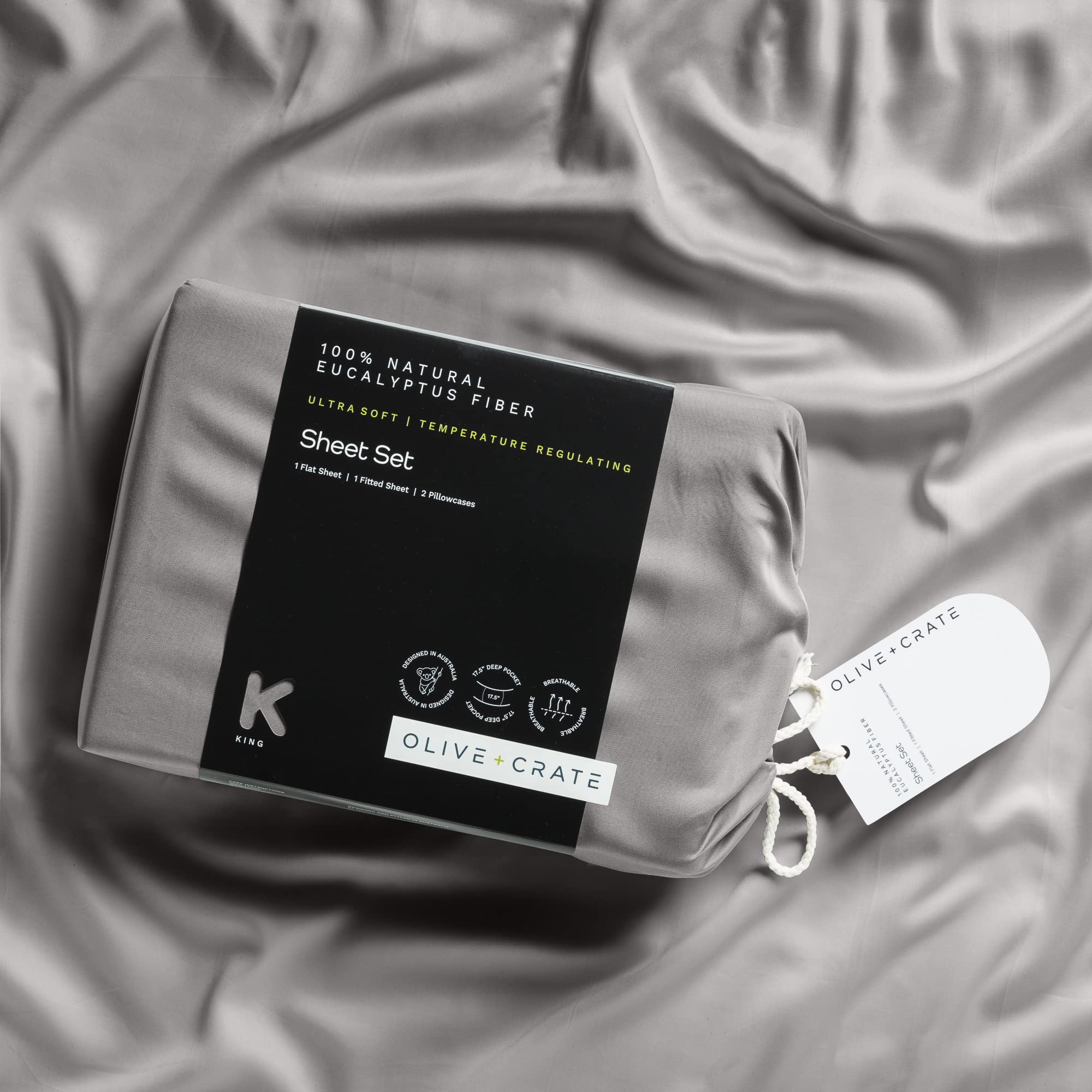 Olive + Crate Eucalyptus Sheets Set - Cooling Queen Size Bed Sheets for Hot Sleepers - 100% Organic Tencel Lyocell - Hypoallergenic & Moisture-Wicking - Deep Pocket 60