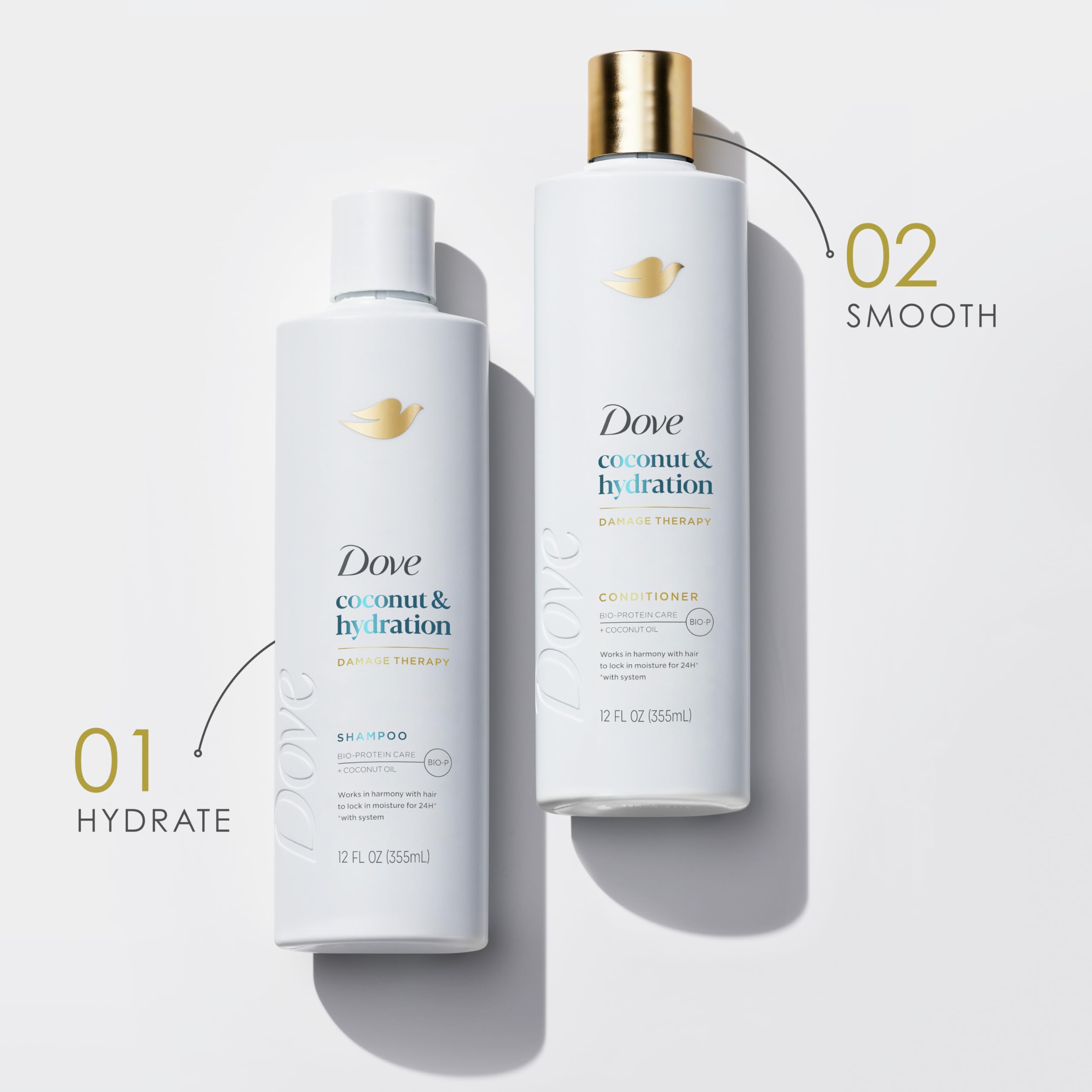 Dove Coconut & Hydration Shampoo and Conditioner Set (2 x 12 Fl Oz) - Bio-Protein Care Technology with Coconut Oil for Dry Hair Repair | Daily Hair Care for Women & Men | Perfect for Home, Travel & Gym Use