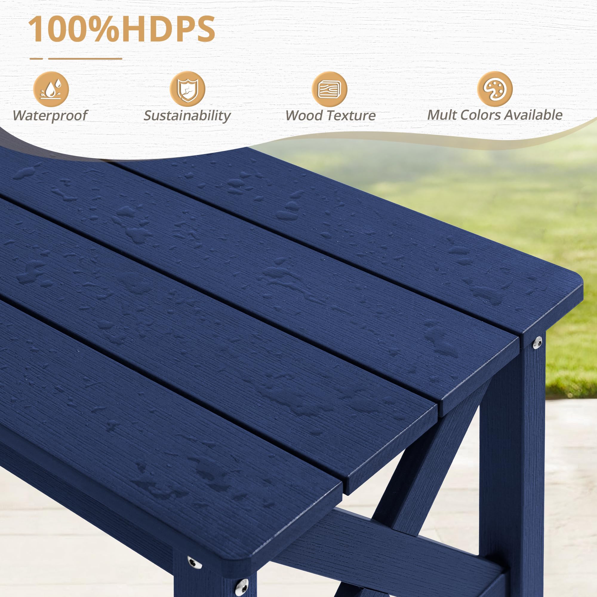 LUE BONA All-Weather Rectangle Outdoor Coffee Table for Patio, Deck, Porch & Lawn - Navy Blue | Durable HDPS Material | Perfect for Backyard Relaxation, Poolside Lounging & Outdoor Entertaining