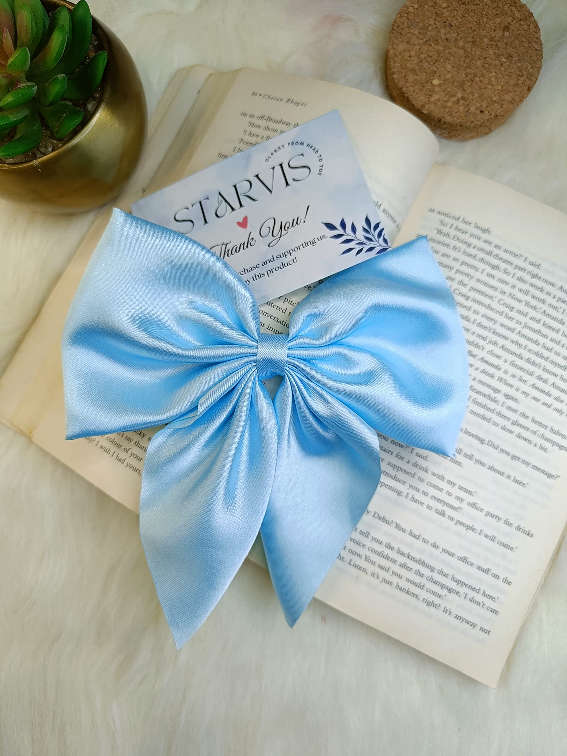 Starvis Women's Hair Bow Clips - Pack of 6 Silky Satin Barrettes with Metal Clips | Large French Barrette Hair Slides for Short Hair | Soft Plain Color Bowknot Hairpins in Light Shades | Perfect for Weddings, Parties & Everyday Styling