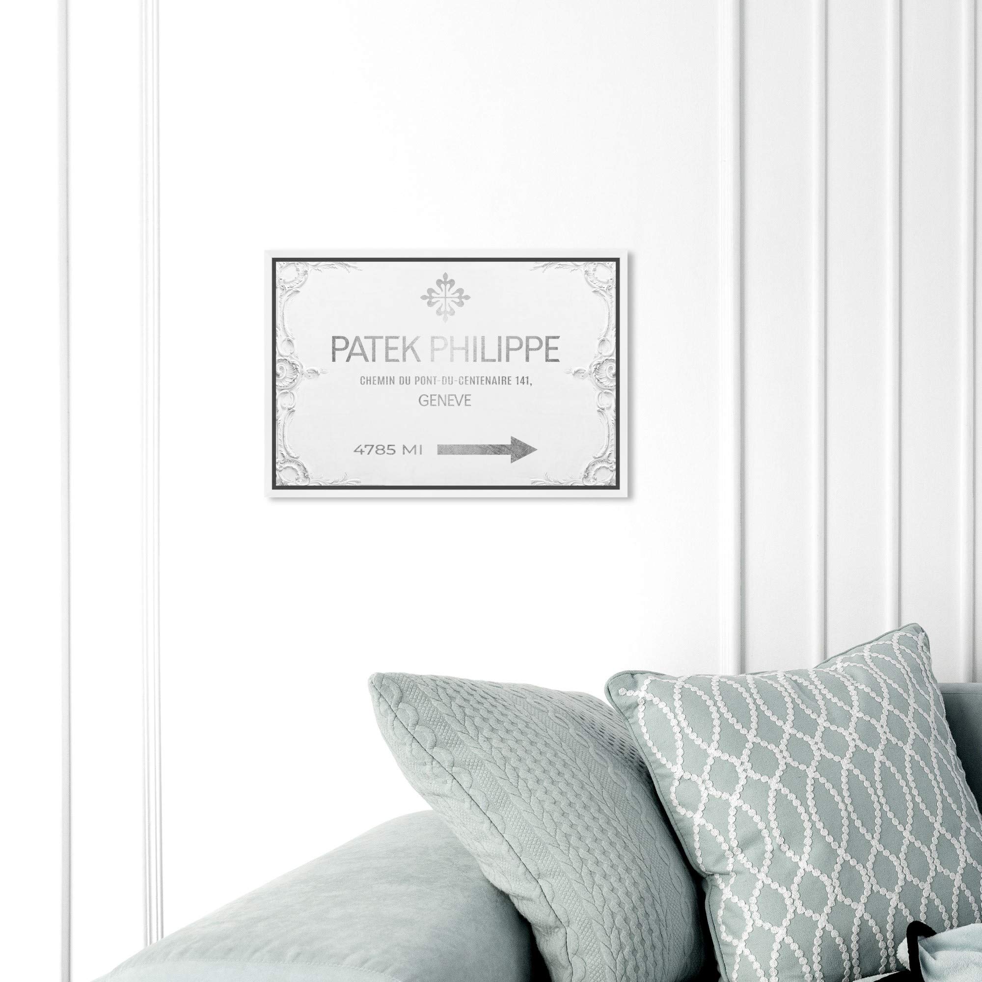 Oliver Gal Artist Co. Fashion & Glam Wall Art Framed Canvas Print - Geneva Watches Road Signs Home Decor, 15x10 Inches, Gray & White - Perfect for Living Room, Bedroom & Office Wall Decor
