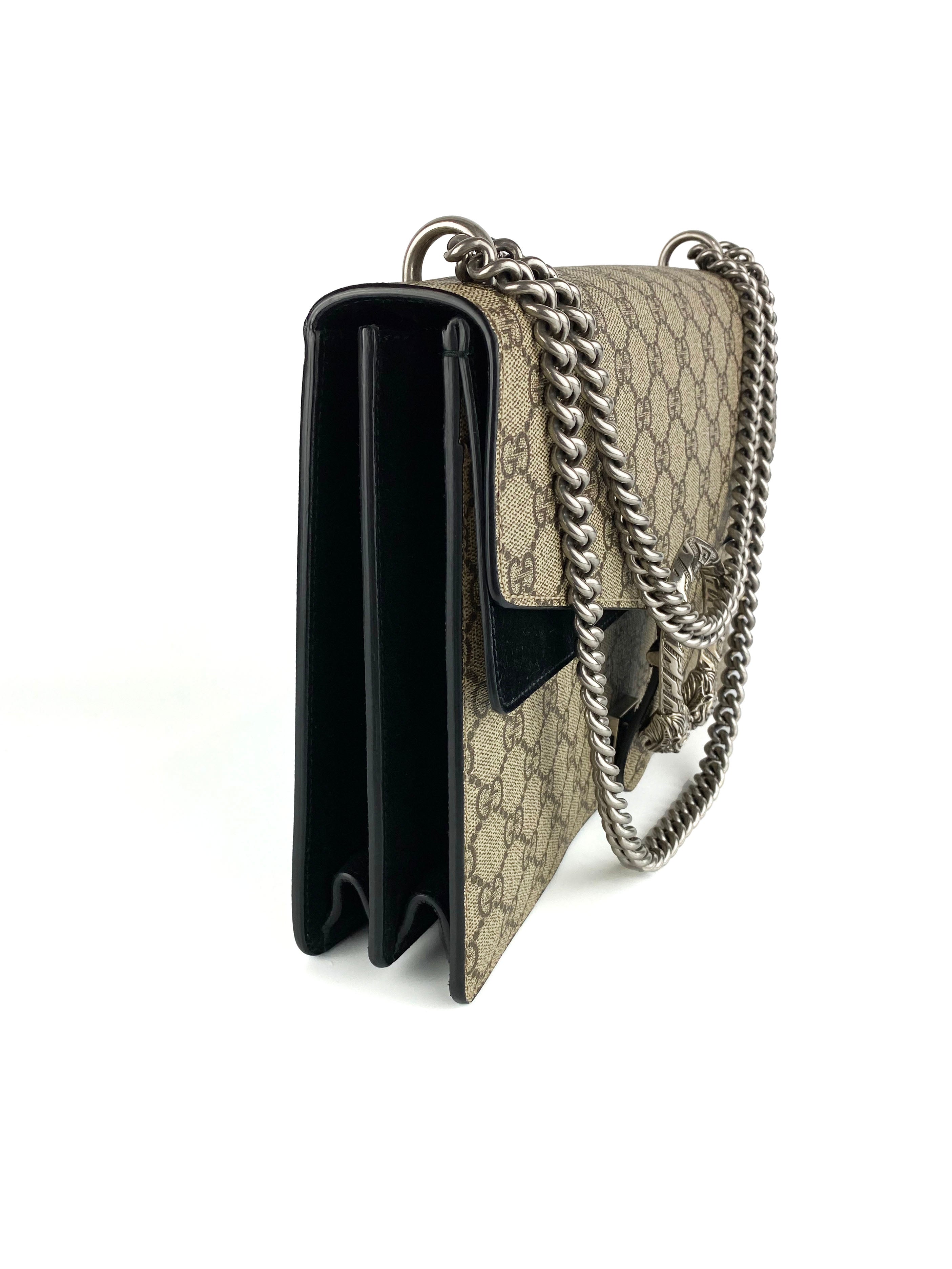 Gucci Dionysus Monogram Shoulder Bag with Black Suede Trim - Luxury Crossbody Purse for Women, Perfect for Evening Parties & Date Nights