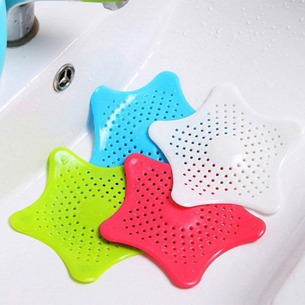 Tanna Enterprise Silicone Star Shaped Sink Drain Strainer - 2 Pack Bathroom Hair Catcher with Suction Cups for Kitchen, Shower & Basin - Prevents Clogs, Catches Hair & Debris - Perfect for Homes with Pets