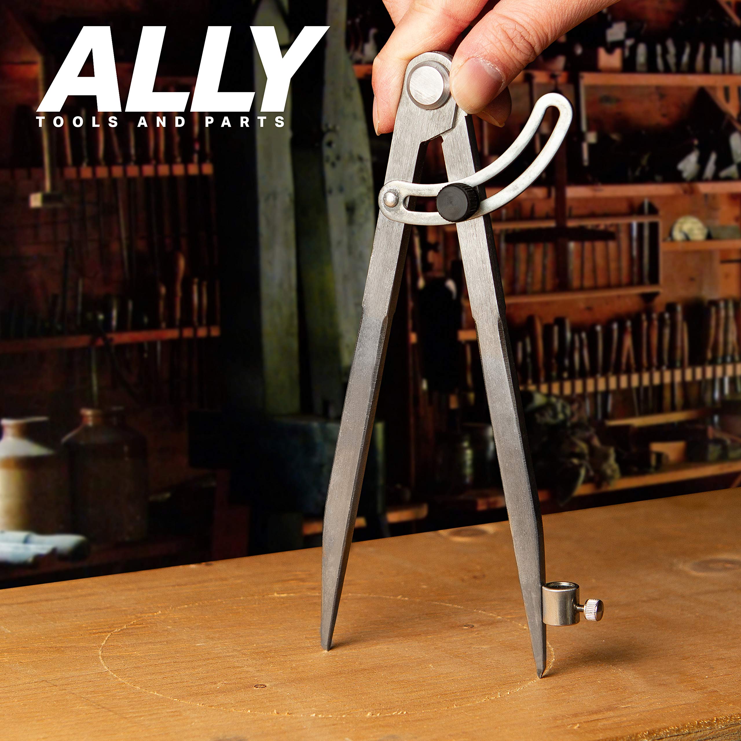 ALLY Tools 8 Inch Precision Locking Wing Divider - Woodworking Compass with Pencil Holder | Includes 2 Pencils & Sharpener | Perfect for Drawing, Drafting, Carpentry & DIY Wood Projects | Great for Artists, Engineers & Woodworkers
