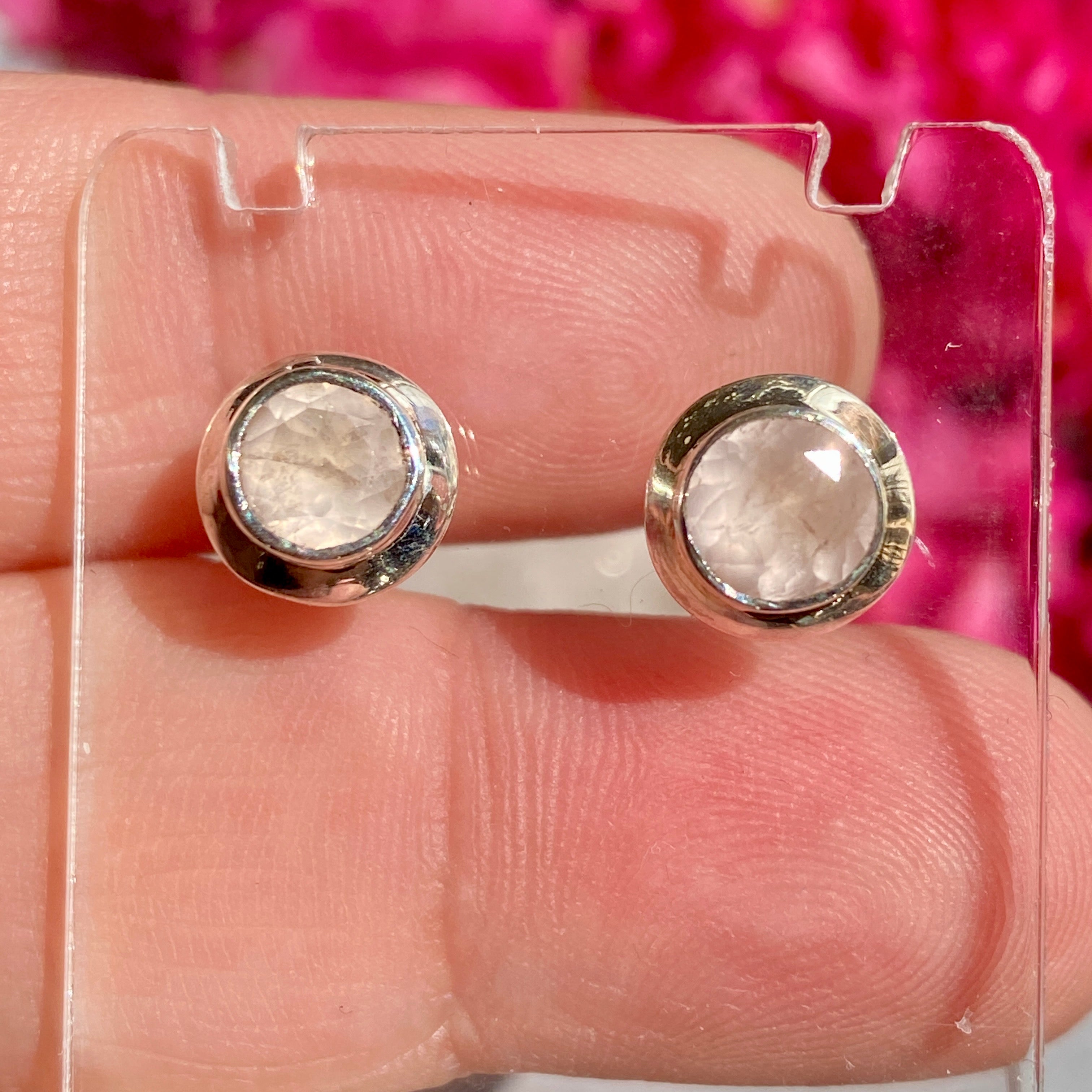 Rose Quartz Round Faceted Stud Earrings - Natural Gemstone Jewelry for Women - Perfect for Everyday Wear, Gifts & Special Occasions