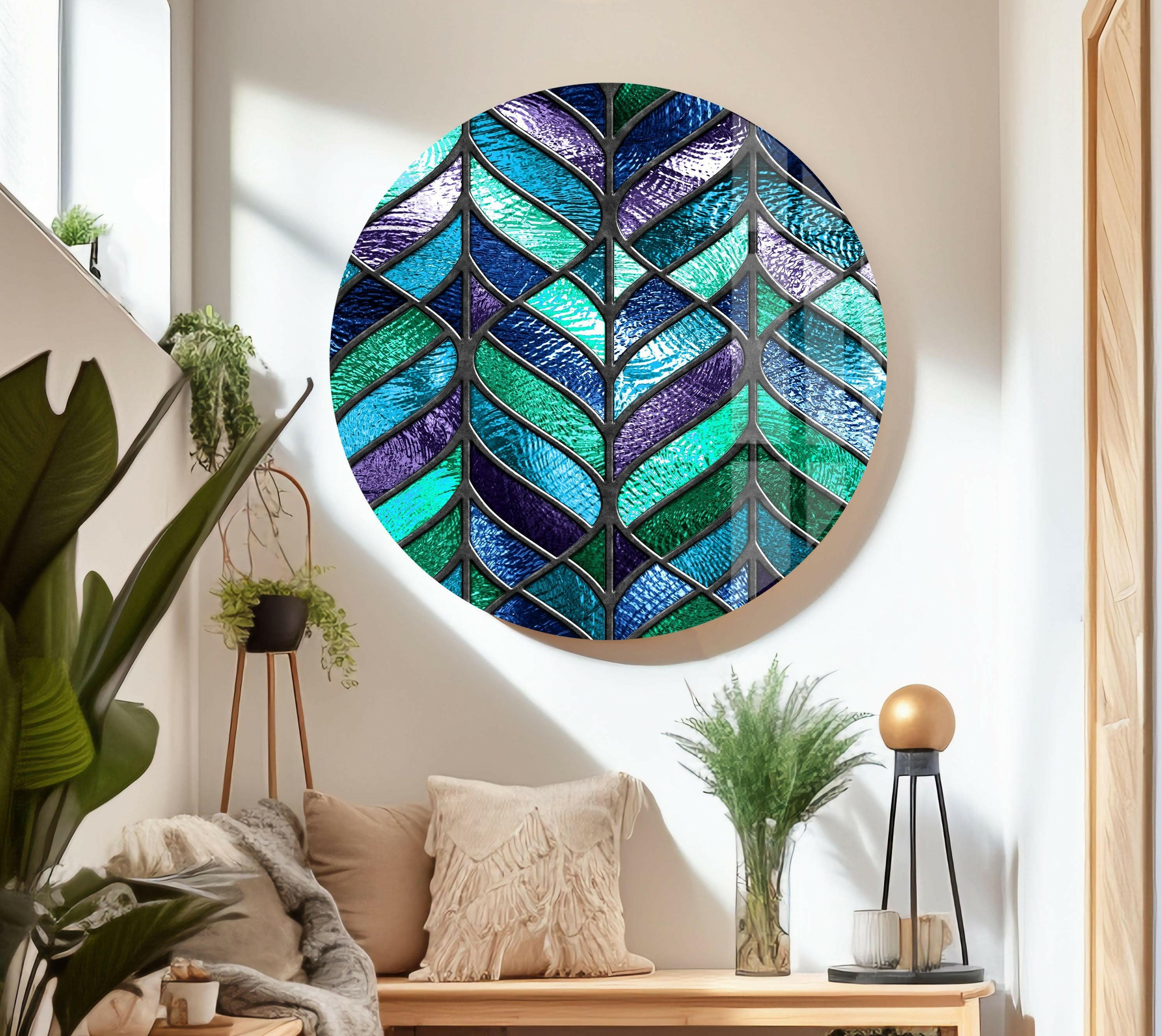 Blue and Green Abstract Glass Wall Art - Modern Handmade Glass Painting for Home & Office Decor - Perfect for Living Room, Bedroom, or Office Wall Decor