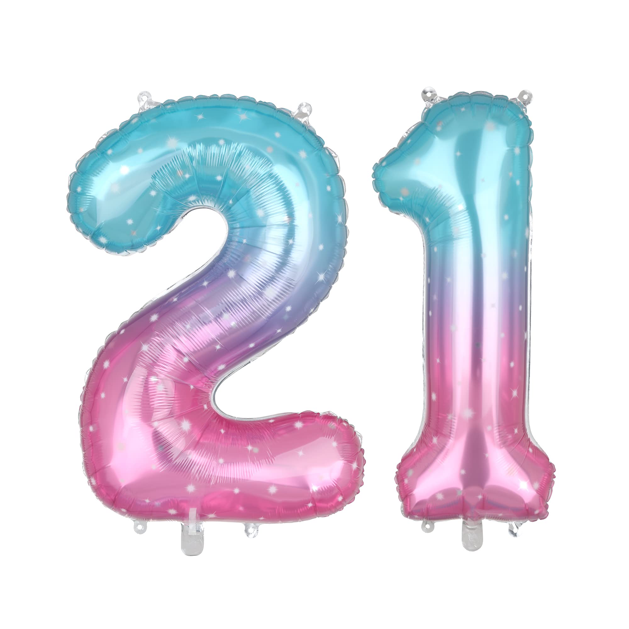 34 Inch 21 Rainbow Number Balloons - Mylar Foil Helium Balloons for 12th & 21st Birthday Parties - Outer Space & Mermaid Theme Party Decorations - Perfect for Birthday Celebrations, Gender Reveals & Graduation Events