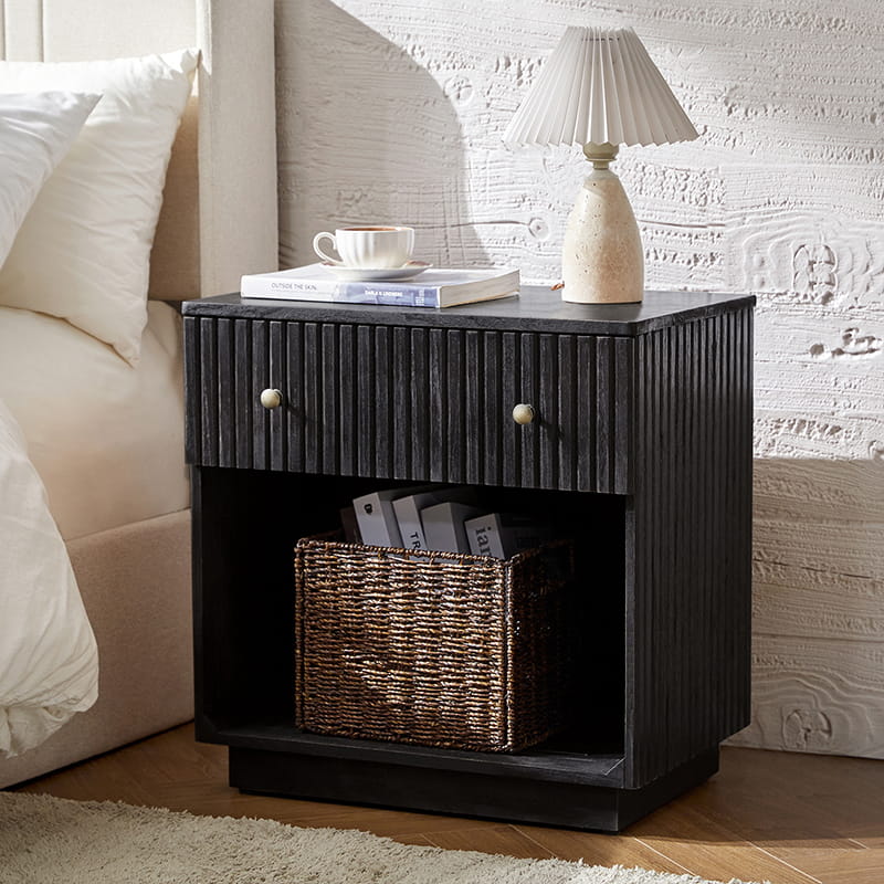 1 Drawer Nightstand with Open Shelf & USB Charging Station - Modern Bedside Table for Small Spaces, Bedroom, Living Room | Optional Types Available