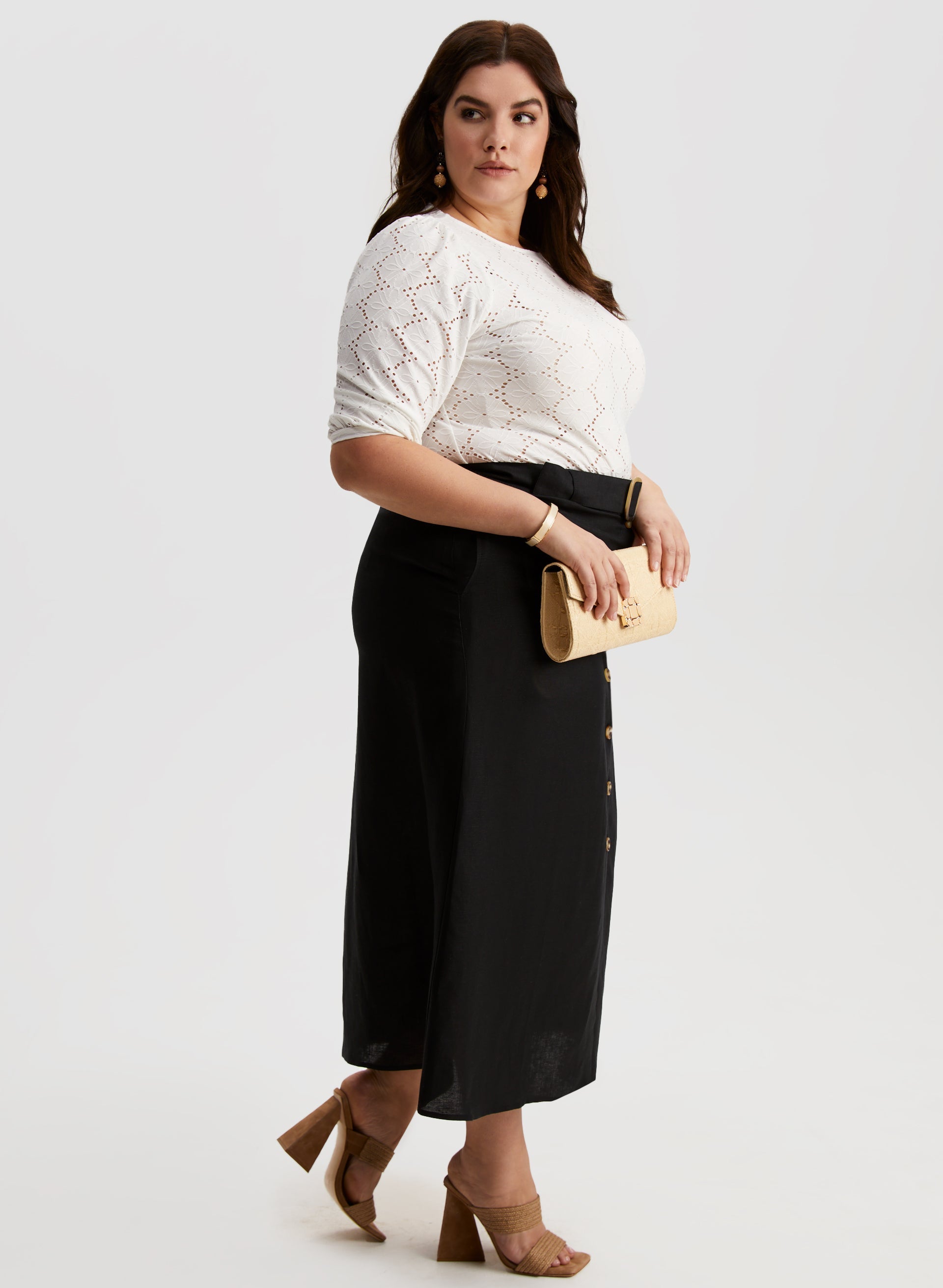 Elegant Button Detail Midi Skirt for Women - Flowy A-Line Skirt with Front Buttons - Perfect for Office, Date Night & Spring Outfits