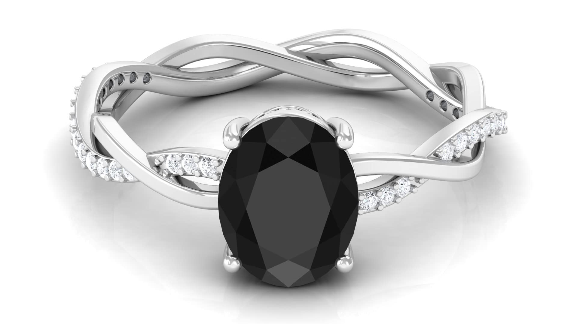 2 CT Black Onyx and Moissanite Ring - 14K Solid Gold Braided Band with 7x9mm Oval Cut Gemstone | Elegant Solitaire Engagement Ring for Women | Perfect for Weddings, Anniversaries & Special Occasions
