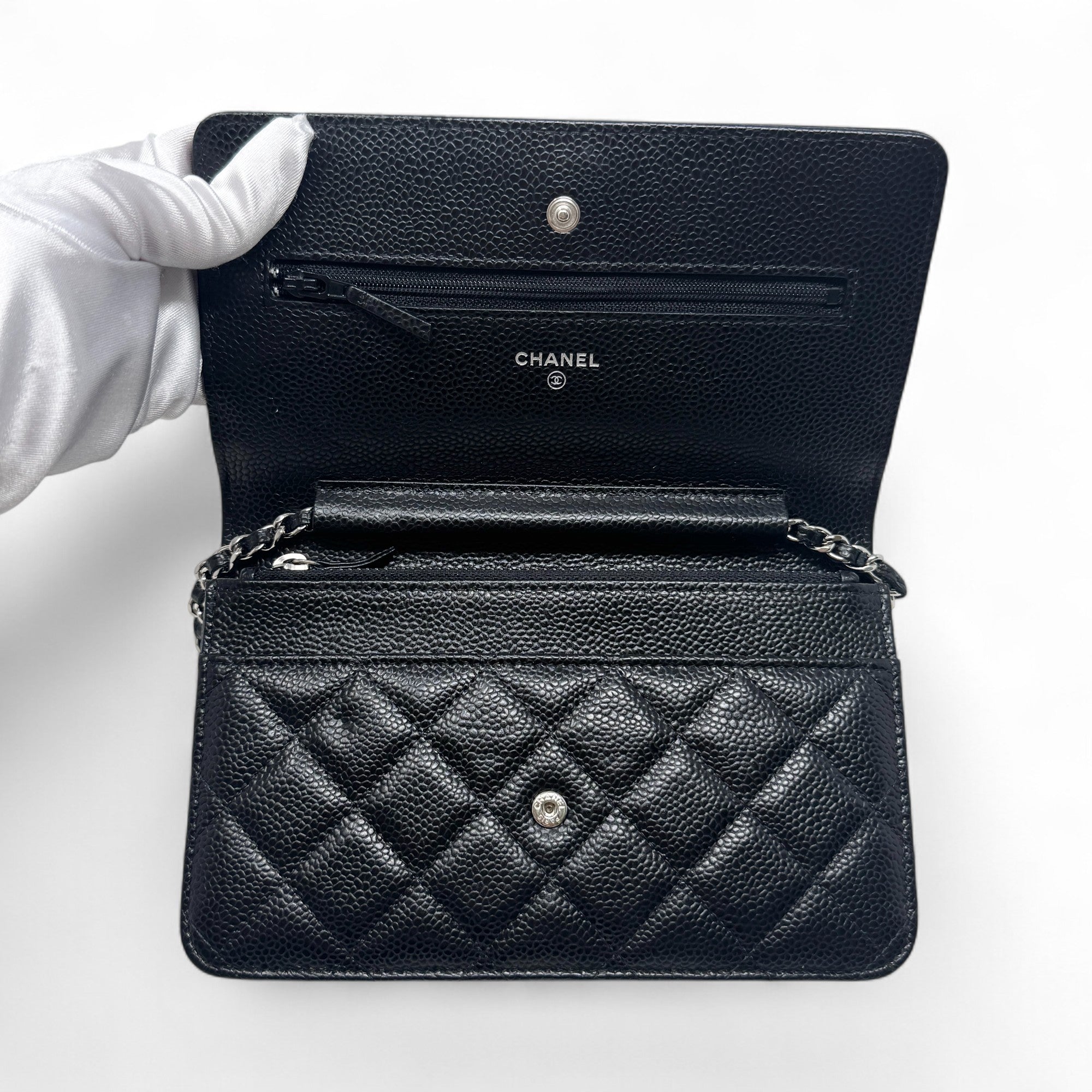 Chanel Black Quilted Caviar Leather Wallet on Chain Crossbody Bag - Elegant & Luxurious for Parties, Dating & Evening Events