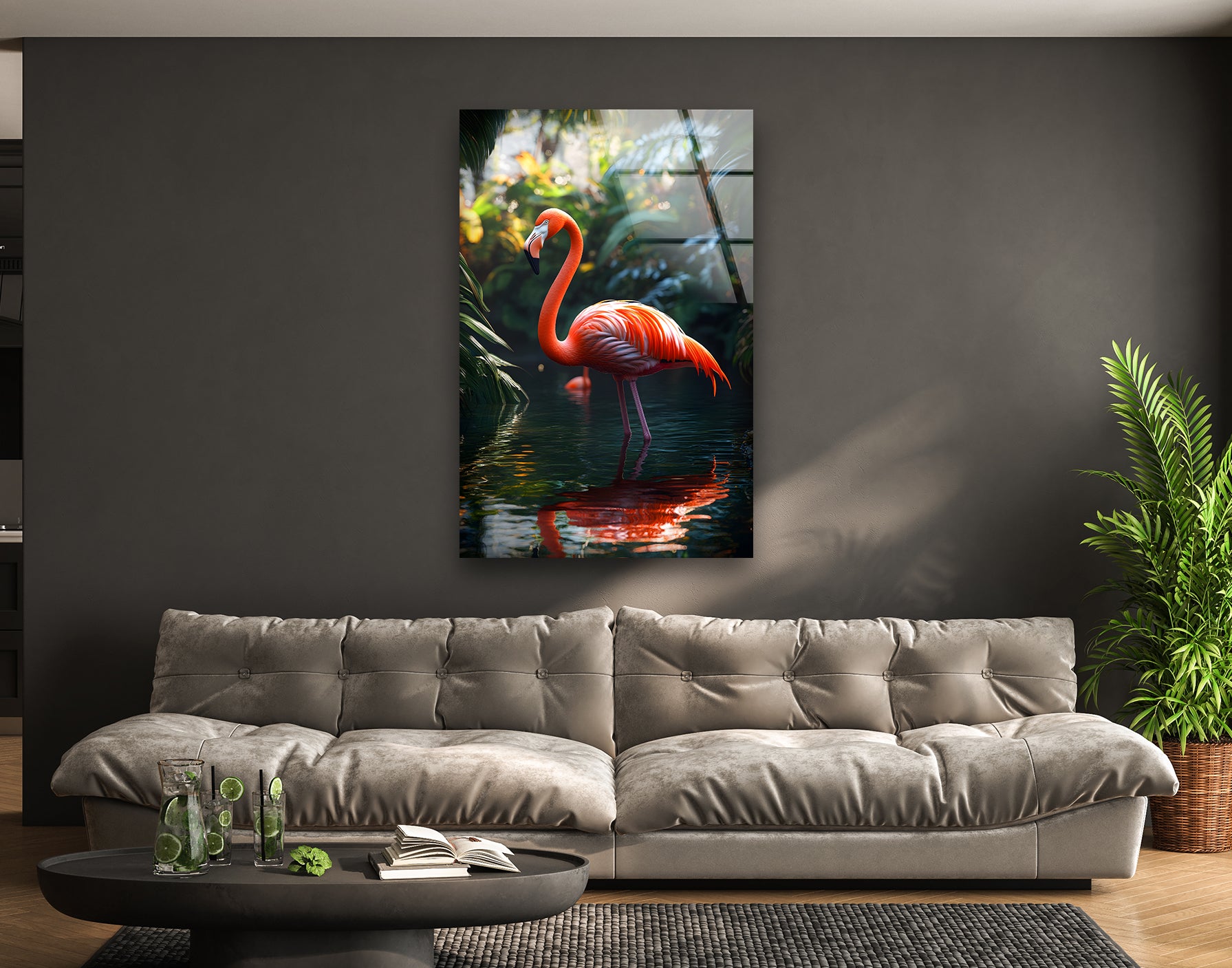 Stunning Flamingo Glass Wall Art Decor - Handmade Tropical Flamingo Decor for Living Room, Bedroom & Office - Perfect for Beach House & Coastal Home Decor