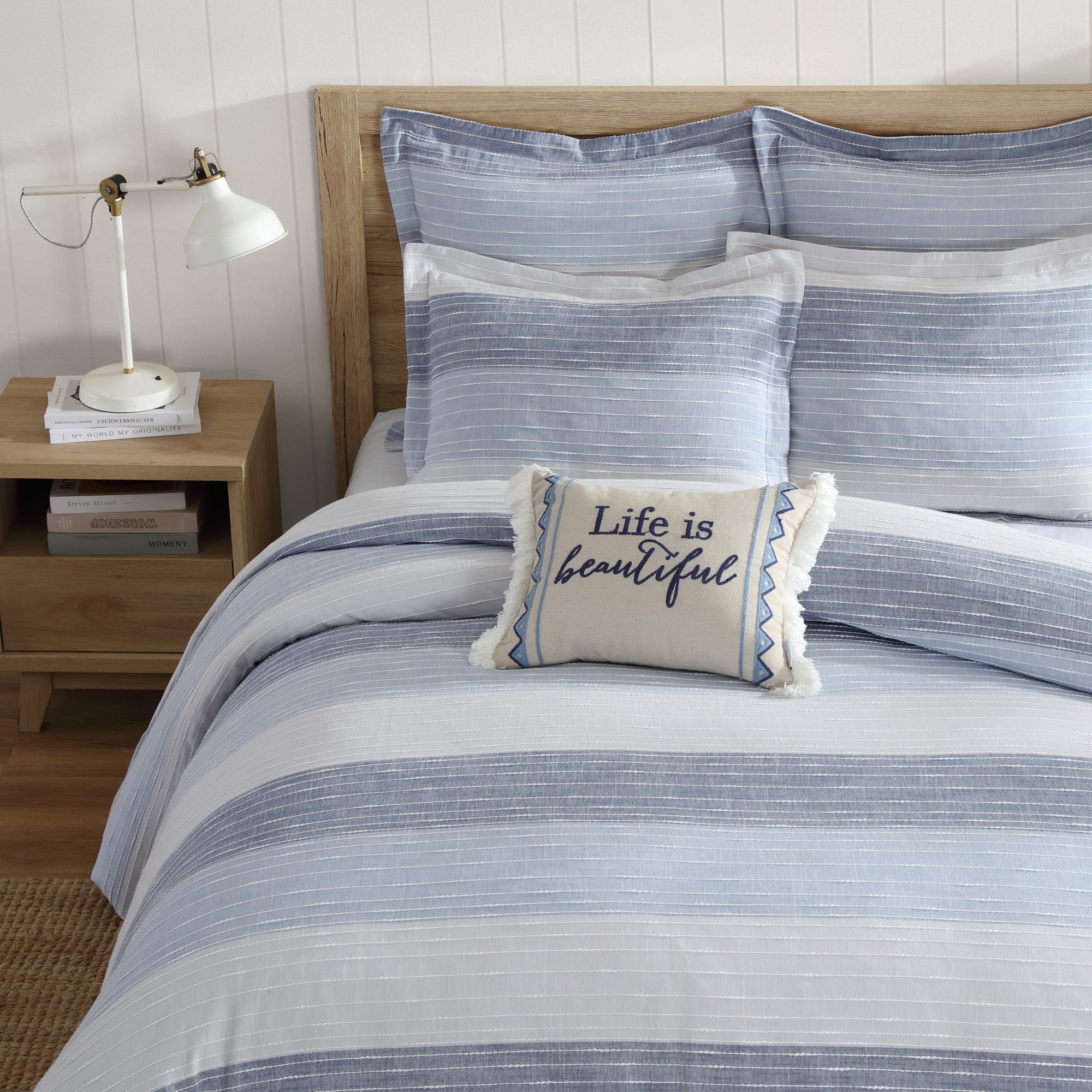 Striped Euro Sham Pillowcase Set of 2 - Soft Cotton Decorative Pillow Covers for Bedroom, Living Room & Guest Room Decor