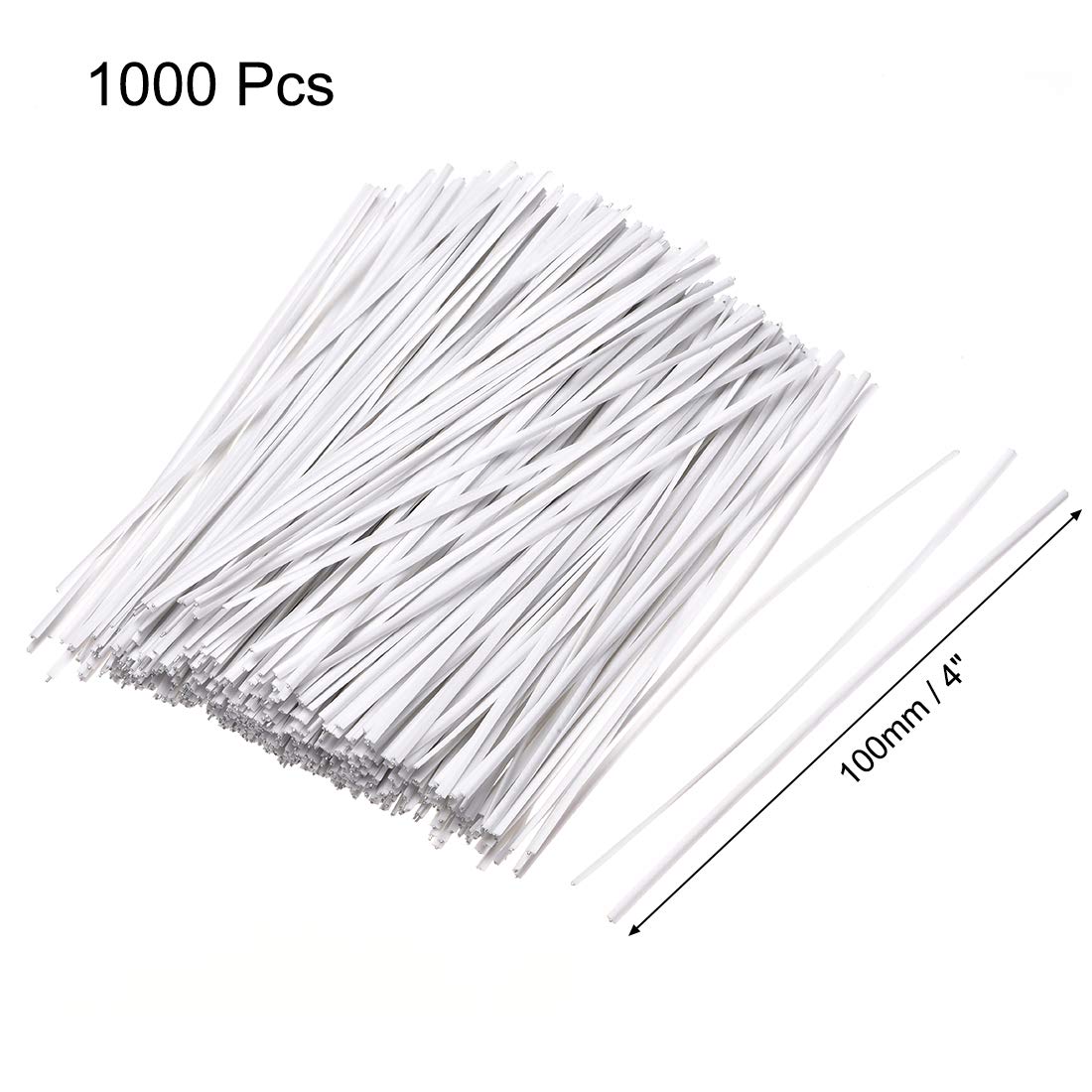 uxcell 1000pcs Metallic Twist Ties 100mmx1.8mm White Plastic Cable Cord Ties for Organizing Wires, DIY Crafts & Home Office Use