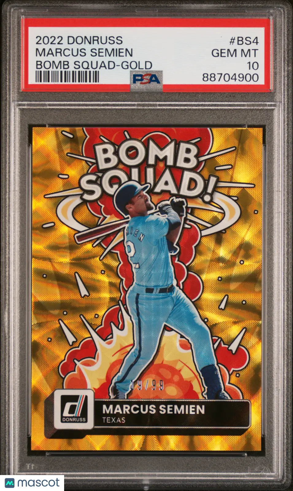 2022 Panini Donruss Baseball Bomb Squad Gold Parallel Marcus Semien #19/99 PSA 10 Gem Mint - Rare Collectible Trading Card for Baseball Fans & Investors