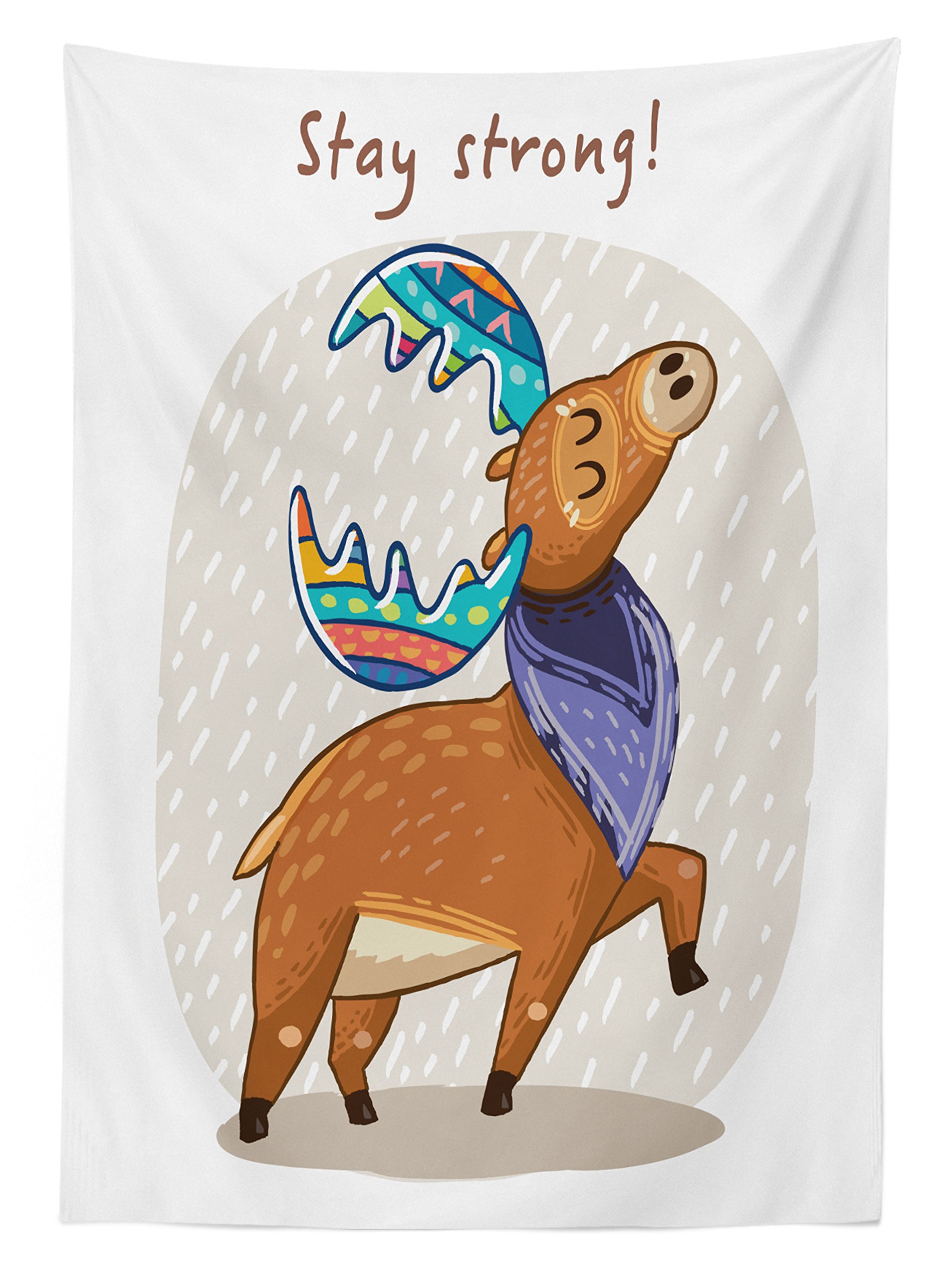 Ambesonne Moose Outdoor Tablecloth - Deer with Scarf & Rainbow Antler Design, Stay Strong Bohemian Style, Waterproof Washable Picnic Table Cover 58