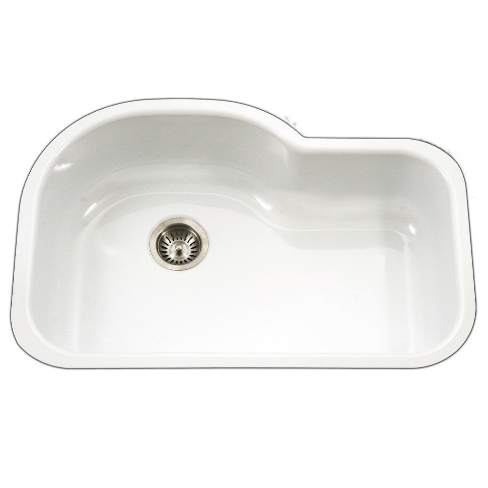 Houzer PCH 3700 Porcelain Enamel Steel Undermount Offset Single Bowl Kitchen Sink - Durable & Stylish for Modern Kitchens, Perfect for Cooking & Cleaning