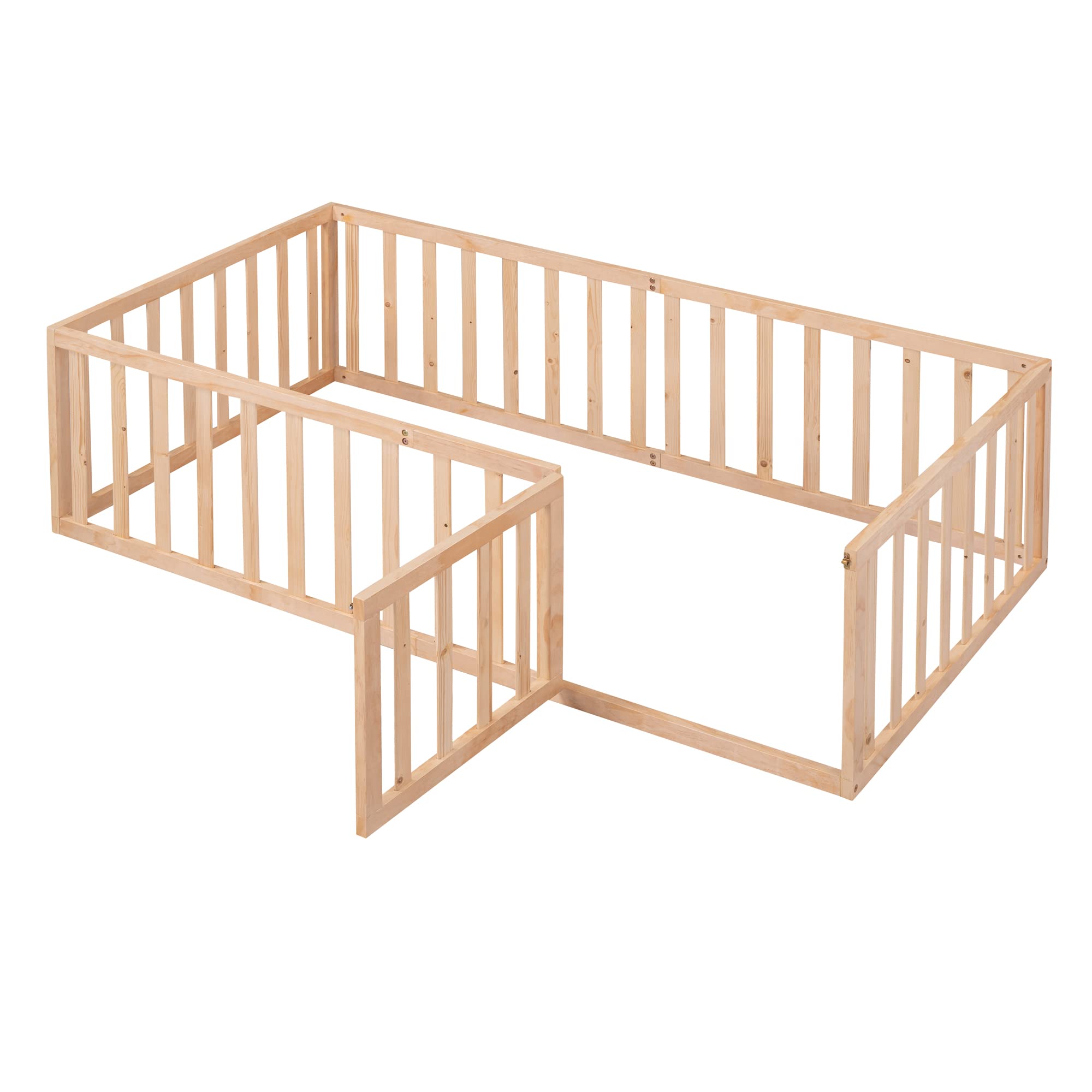 Bellemave Twin Floor Bed with Safety Fence & Door - Montessori Kids Bed Without Slats - Natural Wood Toddler Bed for Boys & Girls - Perfect for Montessori Bedrooms & Safe Sleep Training