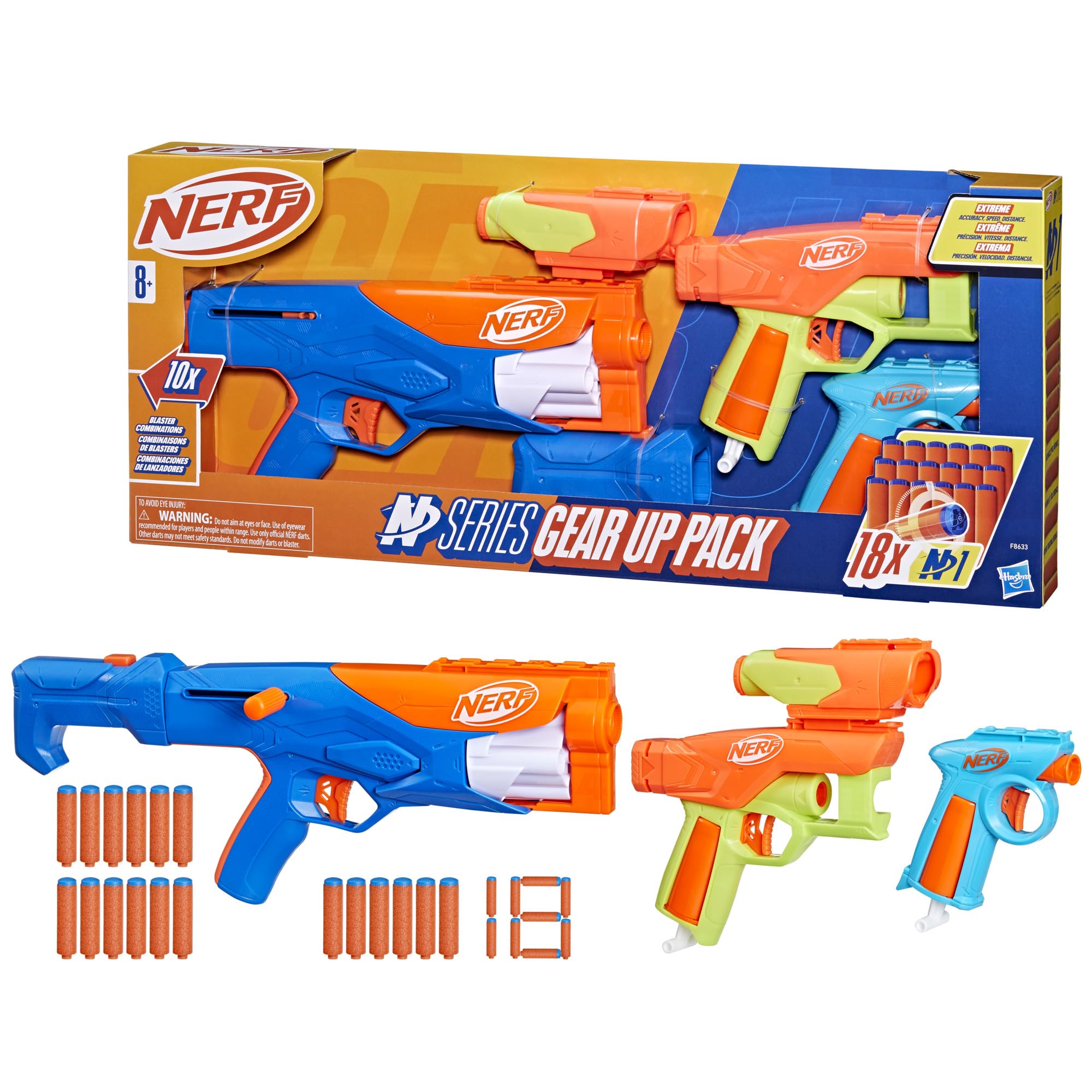 NERF N Series Gear Up Pack - 3X Blasters with 18 N1 Darts | Compatible with N Series Blasters Only | Perfect Gift for Kids Ages 8+ | Outdoor & Backyard Games | Birthday Party & Team Play Fun