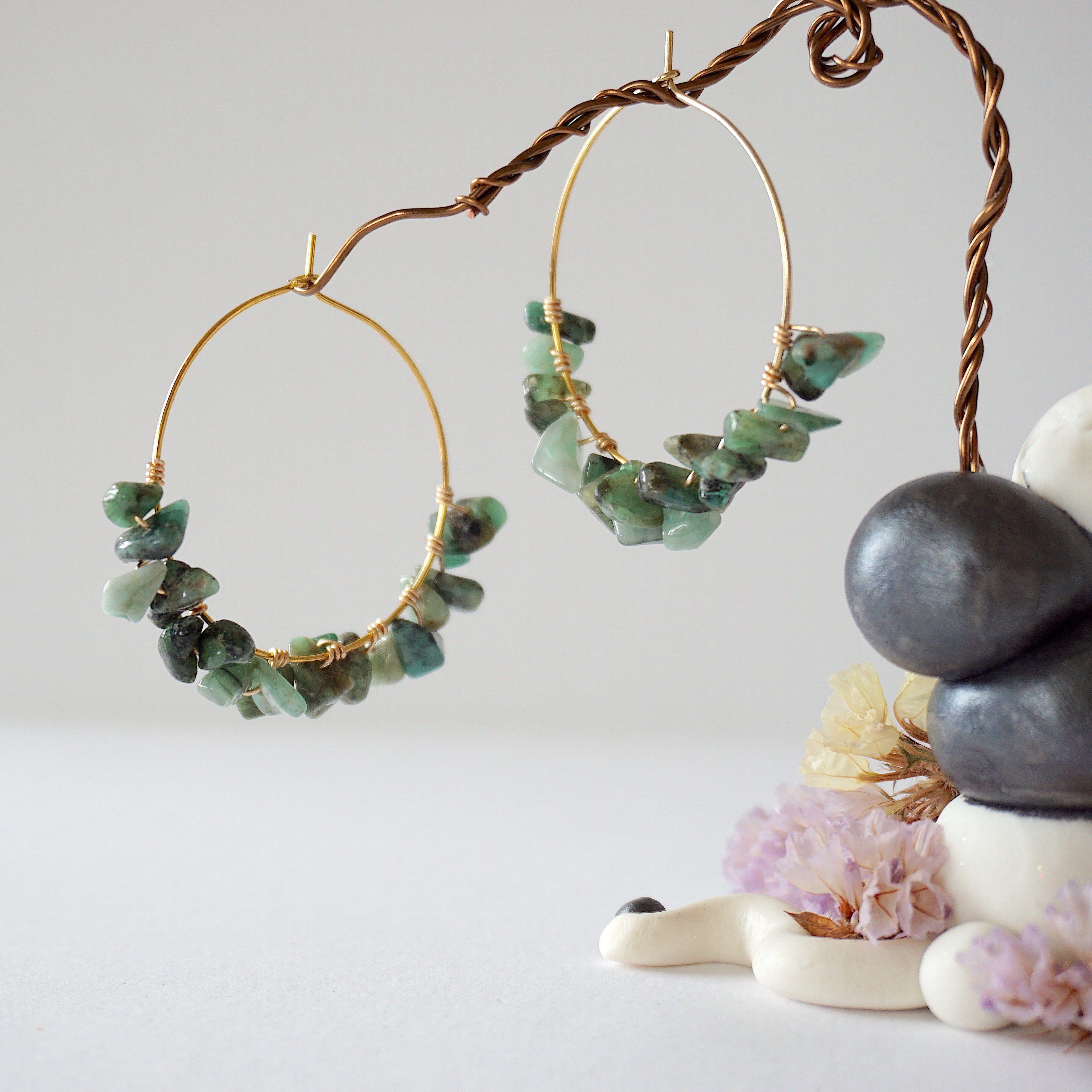Emerald Cluster Gold Plated Hoop Earrings for Women - Elegant Dangle Drop Earrings for Party, Wedding & Everyday Wear