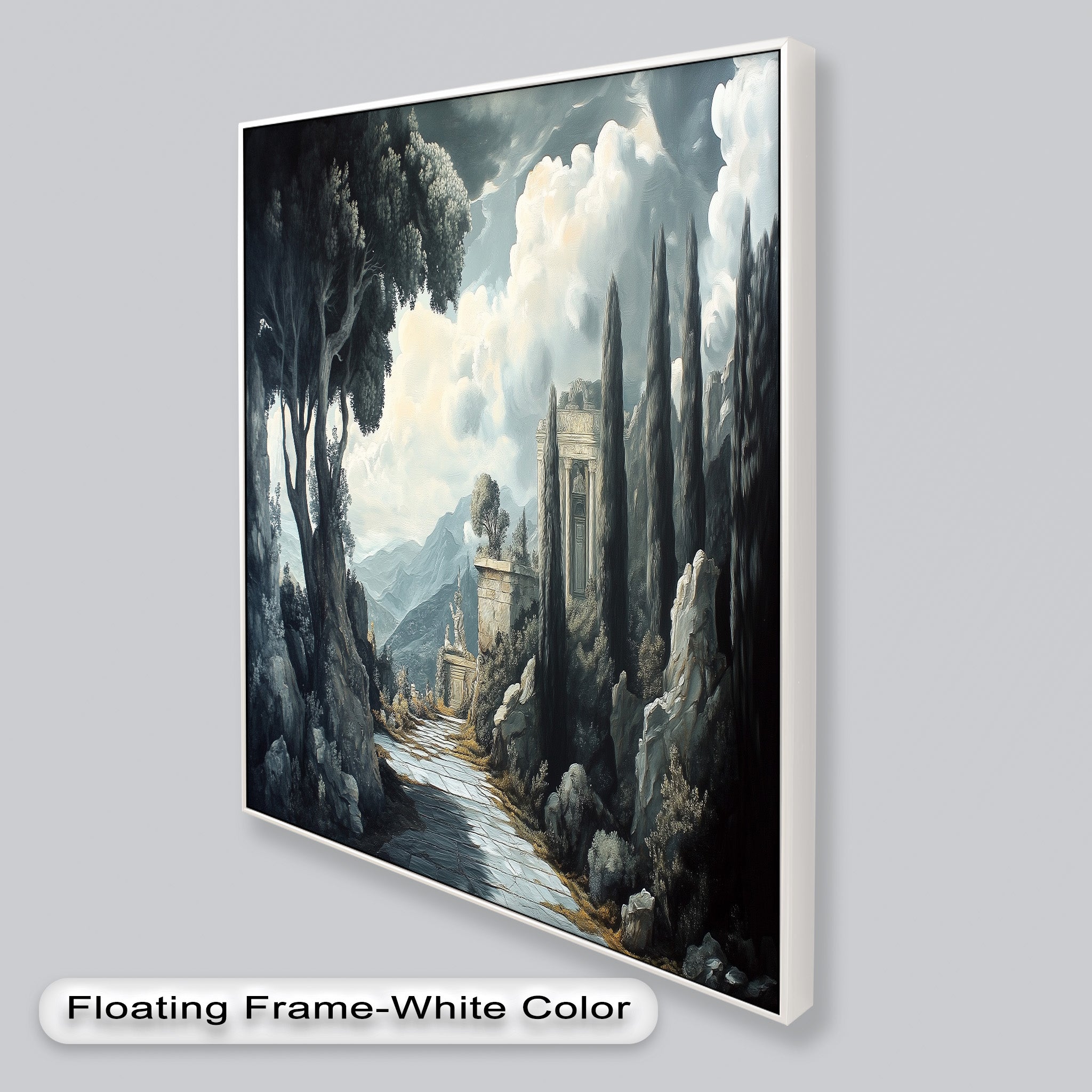 Ancient Pathway to the Temple - Hand Painted Classical Landscape Oil Canvas Art for Home Decor, Office & Living Room Wall