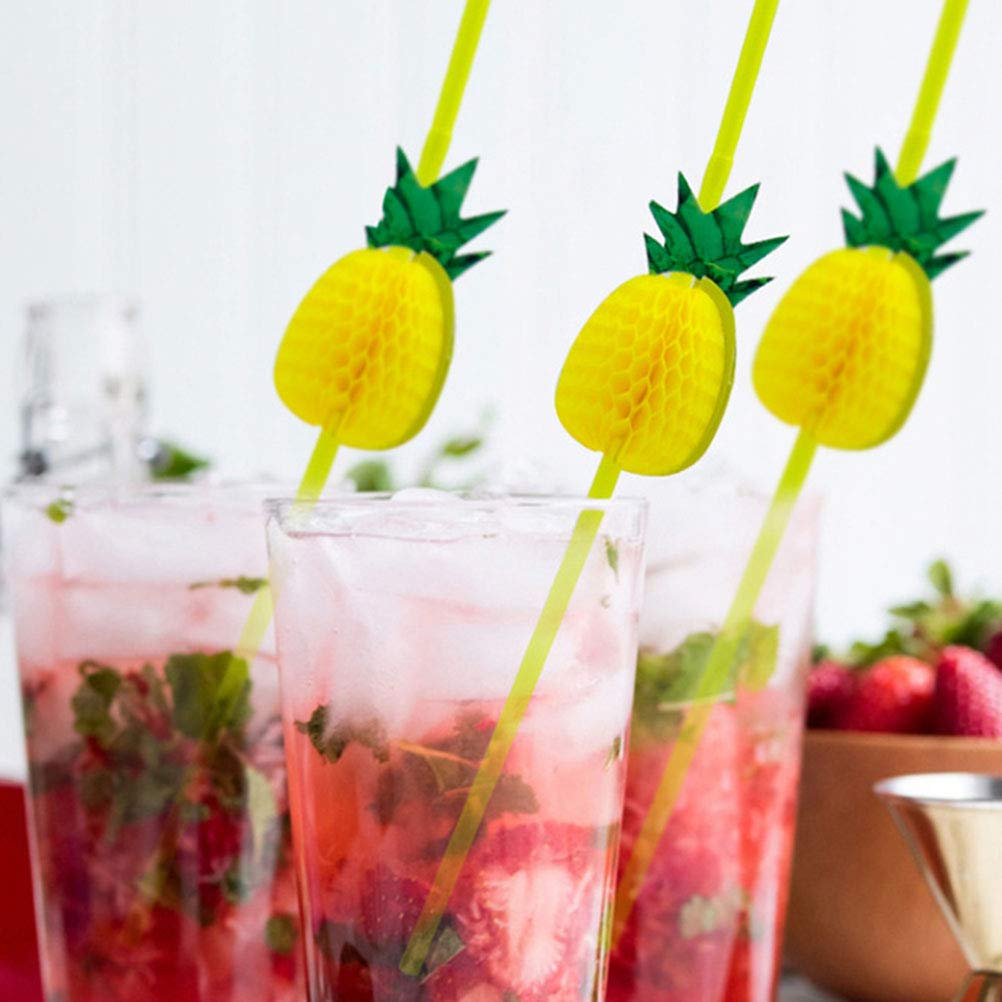 30 Pcs Colorful Pineapple Drinking Straws - Disposable Plastic 3D Hawaiian Party Straws for Summer Luau, Pool Party & Tropical Themed Events