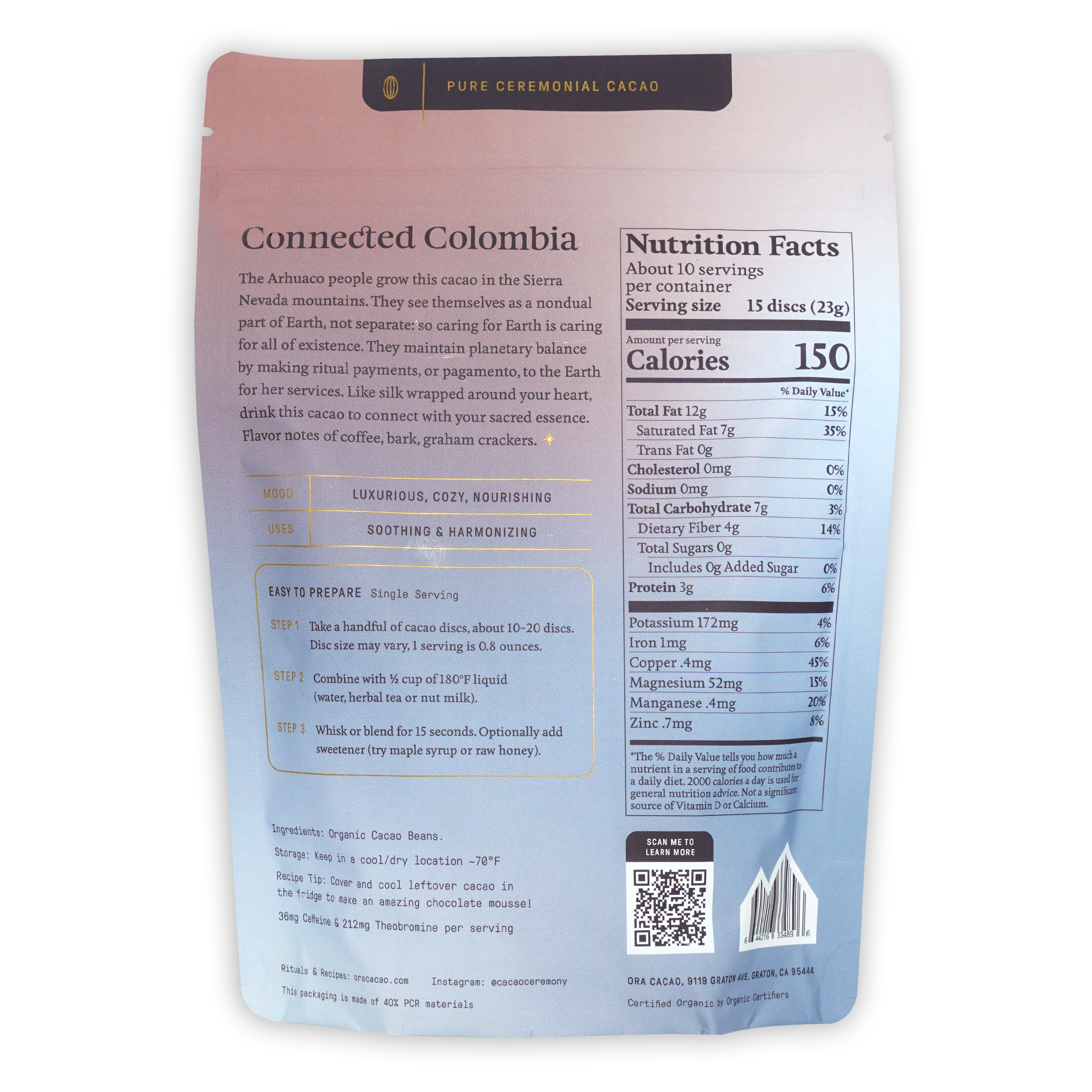 Premium 100% Pure Colombian Ceremonial Cacao - Organic Single-Origin Drinking Chocolate for Rituals, Meditation & Sacred Ceremonies - Perfect for Cacao Ceremonies, Spiritual Practices & Mindful Moments