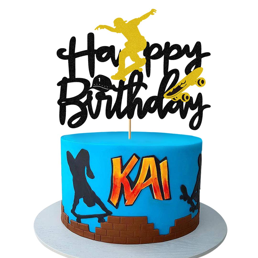 Skateboard Happy Birthday Cake Topper - Fun Skateboard Theme Cake Decor for Boys & Girls - 6.7’’x5.27’’ Sport Party Decoration - Perfect for Skateboarding Birthday Cakes, Cupcakes & Desserts