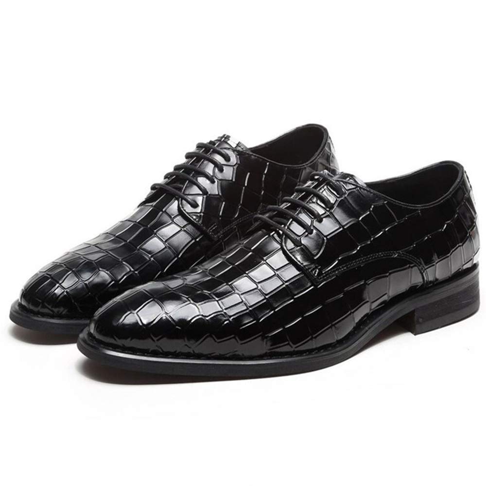 Men's Formal Lace-Up Derby Shoes - Crocodile Embossed Leather, Slip-Resistant Rubber Sole for Wedding & Business Occasions | Perfect for Office, Ceremonies & Special Events