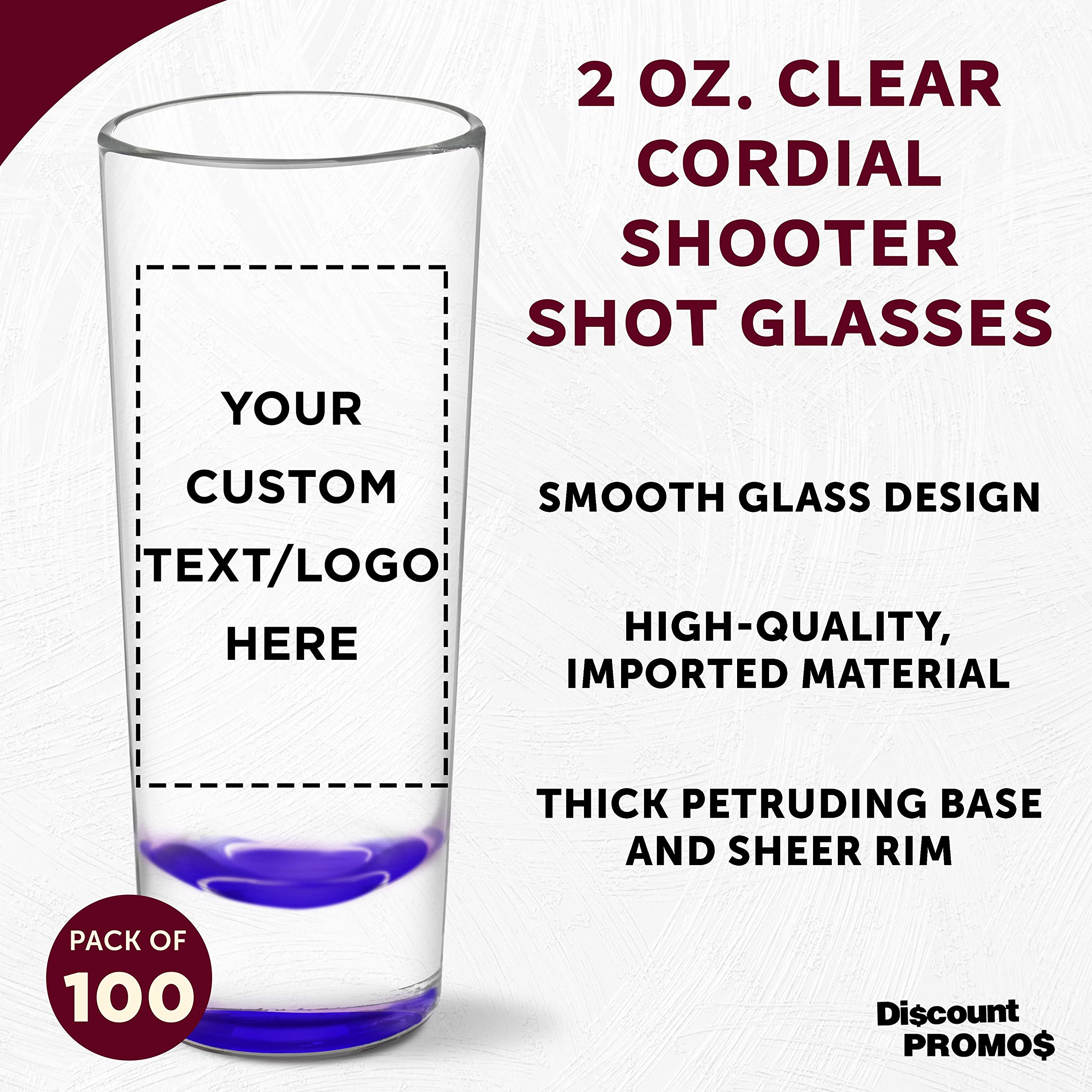 Custom 2 oz Cordial Shot Glasses - Bulk Pack of 100 Personalized Purple Shooter Glasses for Cocktails, Liquor & Party Drinks | Perfect for Birthday Celebrations, Weddings, Bars & Outdoor Events