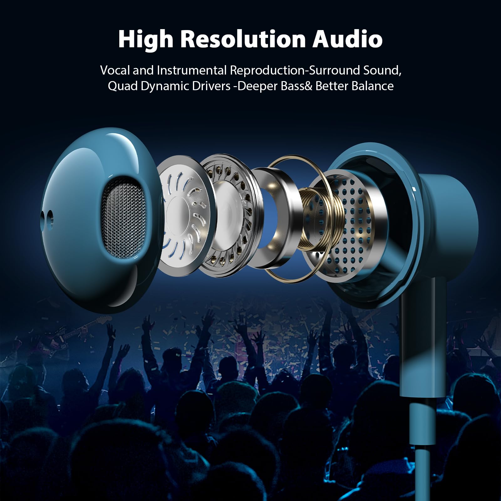 USB C Headphones Wired Earbuds with Microphone - HiFi Magnetic Sport Earphones for iPhone 16/16 Pro Max/15 Plus, iPad Mini/Pro/Air, Samsung Galaxy S25/S24/S23/Flip5/Fold6/A55/A35, OnePlus 9 - Perfect for Workouts, Gaming & Travel