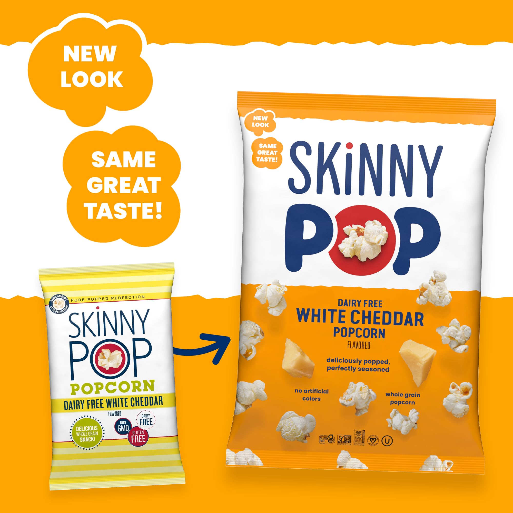 SkinnyPop White Cheddar Popcorn - Gluten Free, Non-GMO Healthy Snack, 4.4oz Grocery Size Bag - Perfect for Movie Nights, Office Snacks & On-the-Go Munching