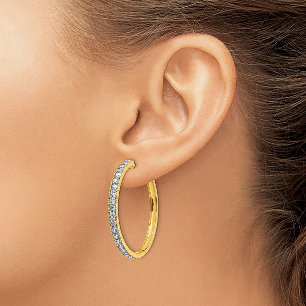 14K Gold Diamond Milgrain Hinged Hoop Earrings - EM4286 Vintage Style for Women | Elegant Wedding, Anniversary & Special Occasion Jewelry Gift