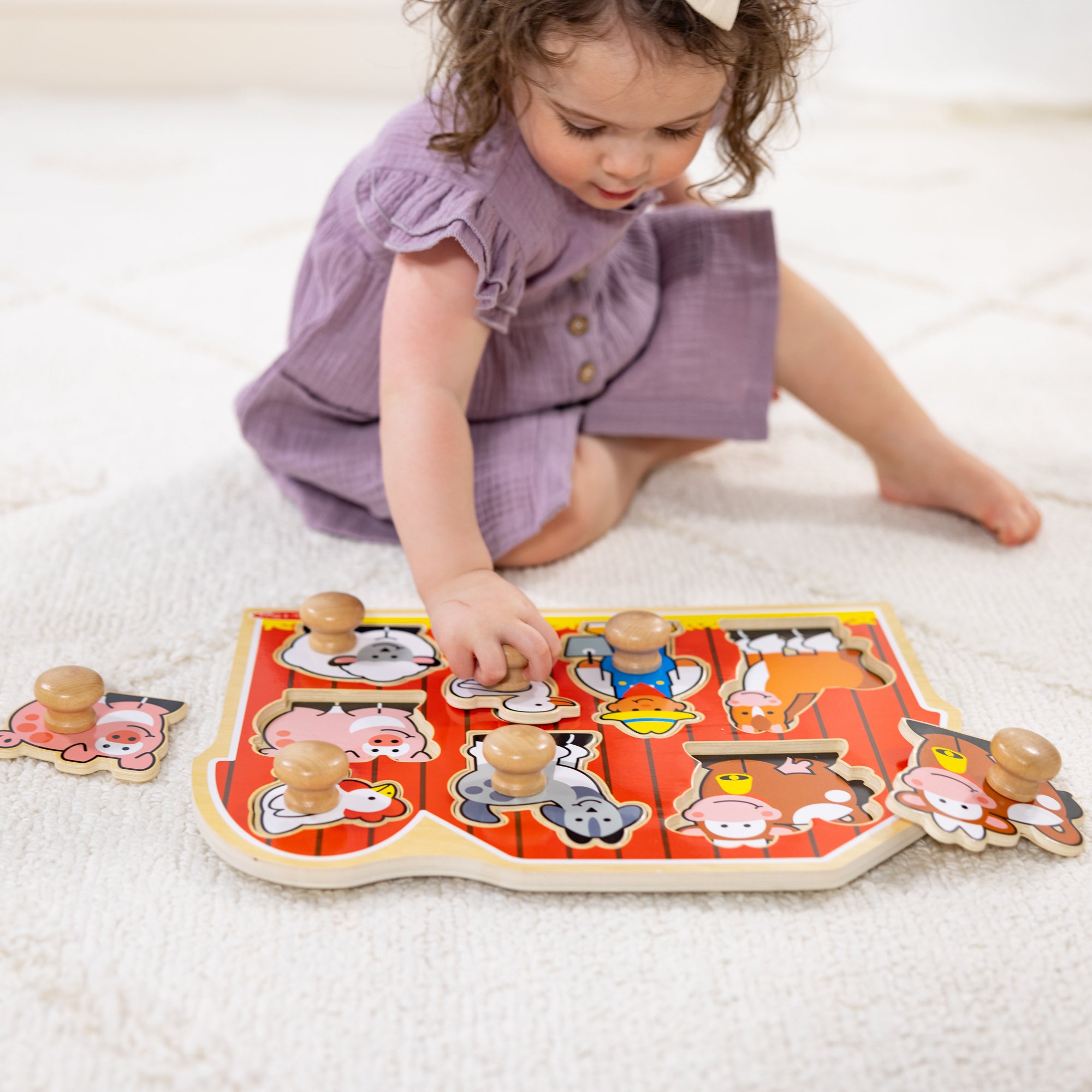 Farm Friends Jumbo Peg Puzzle - 8 Piece Wooden Animal Puzzle for Toddlers & Kids - Educational Farm Animal Toys for Early Learning & Fine Motor Skills Development - Perfect for Preschool Playtime & Montessori Activities