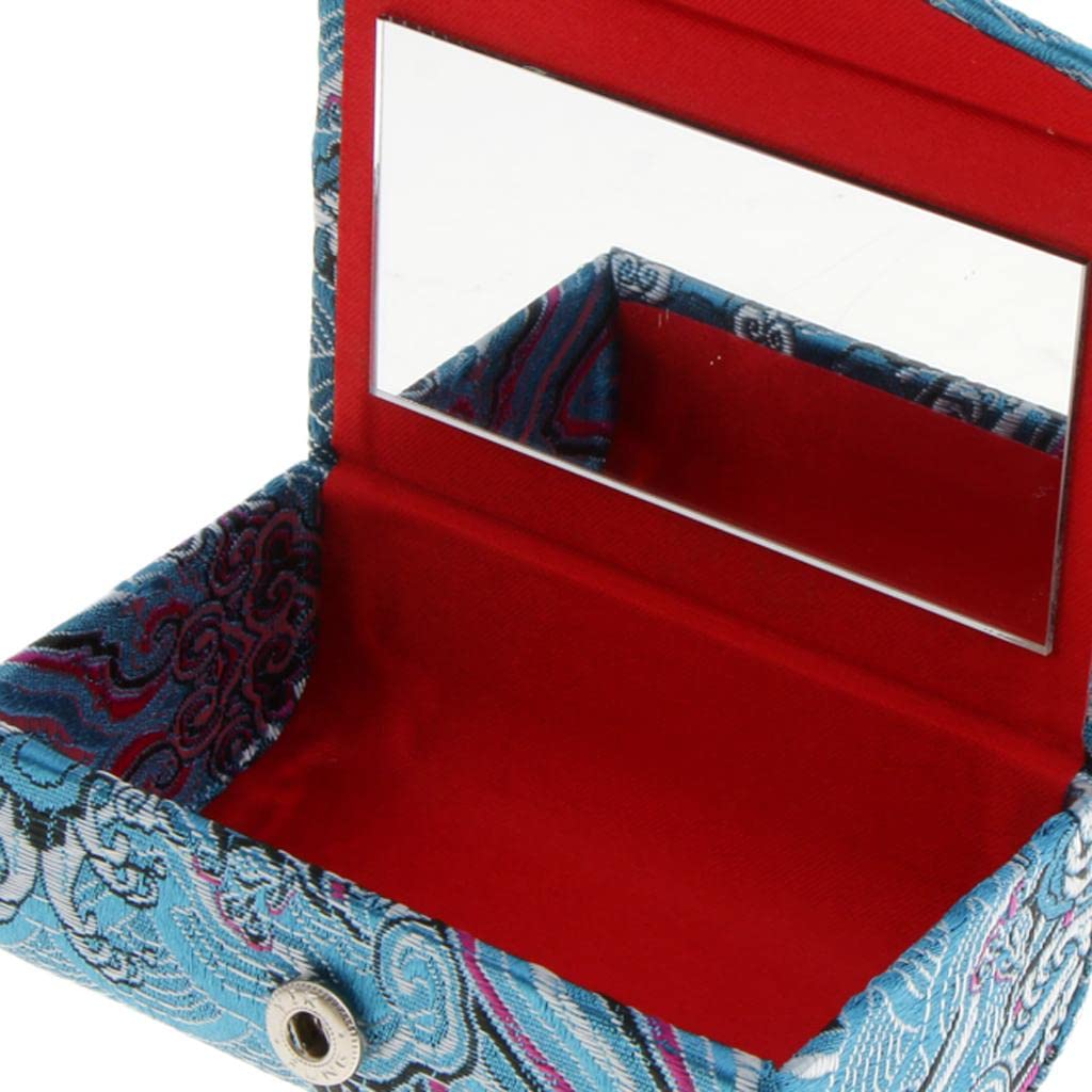 Losa Embroidery Jewelry Makeup Lipstick Holder Case with Mirror - Sky Blue | Portable Cosmetic Organizer for Travel, Home & Gift Giving