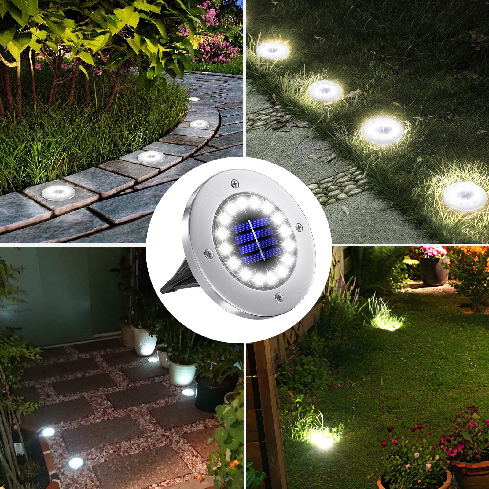 NFESOLAR 16 Pack Solar Lights Outdoor - 16 LED Bright Waterproof Solar Ground Lights for Pathway, Garden, Yard, Lawn, Walkway, Driveway (White) | Perfect for Landscape Lighting, Backyard Decor & Nighttime Safety