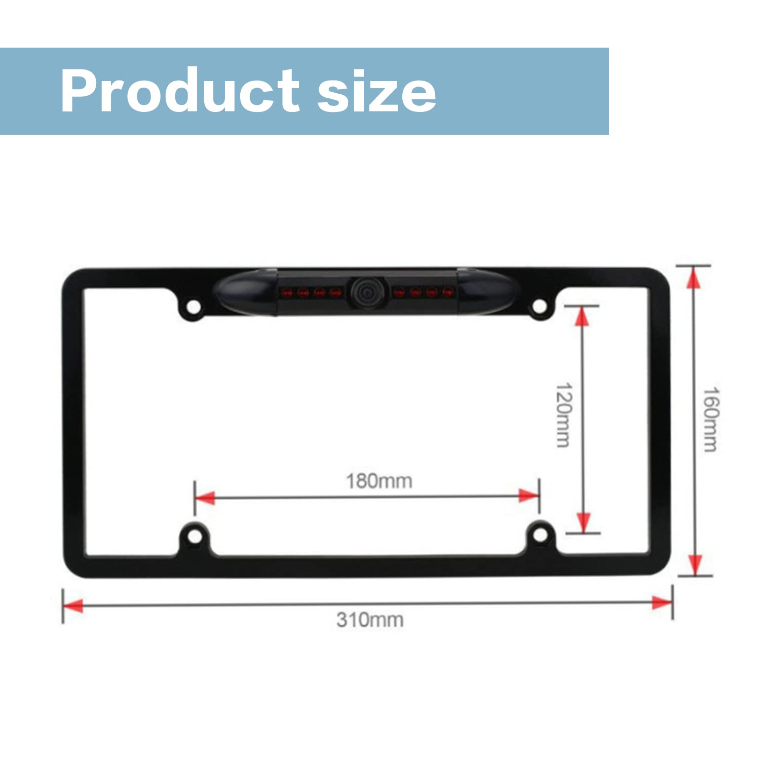 Universal Waterproof License Plate Frame Backup Camera with 8 LED Lights - 170° Wide Angle Rear View Camera for Cars, SUVs & Trucks | Night Vision & All-Weather Parking Aid for Safe Reversing