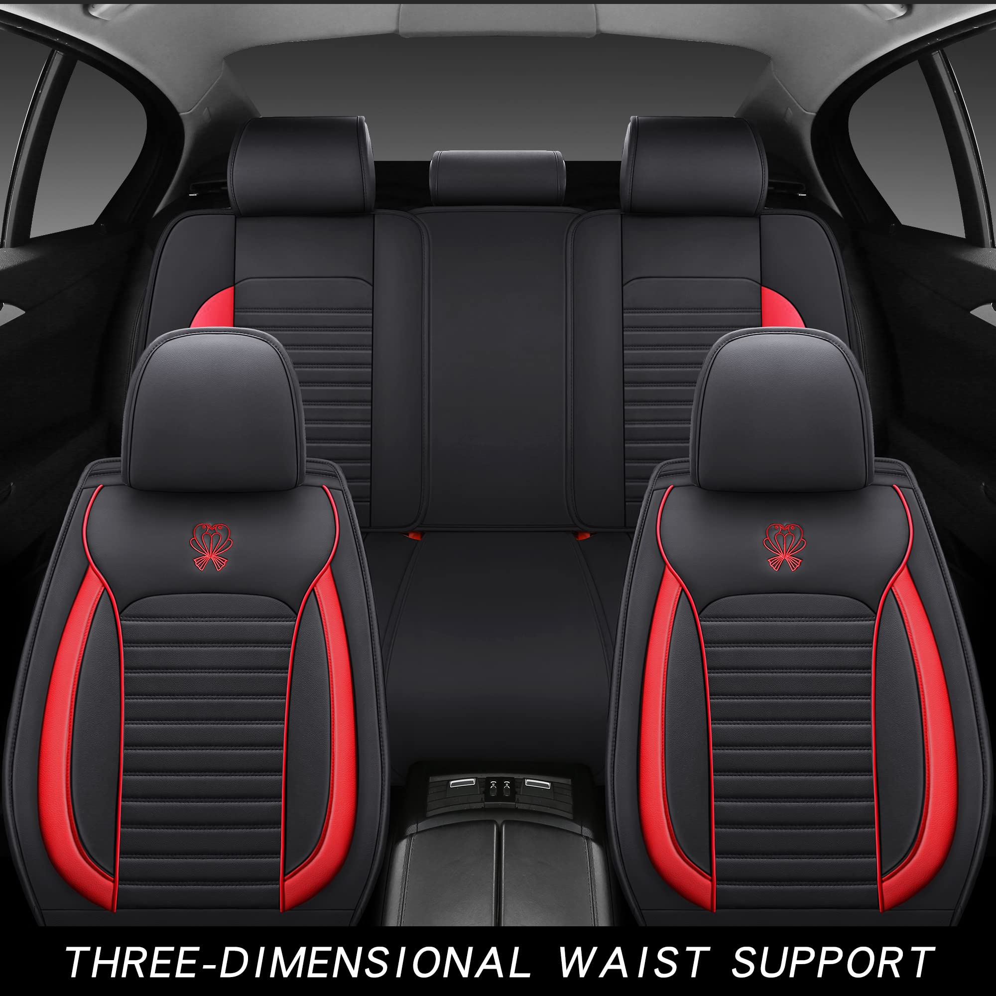 Premium Universal Leather Car Seat Covers Full Set - Non-Slip Waterproof Auto Seat Protectors for Cars, SUVs & Trucks (Black & Red) | Perfect for Daily Commutes, Road Trips & Pet Protection