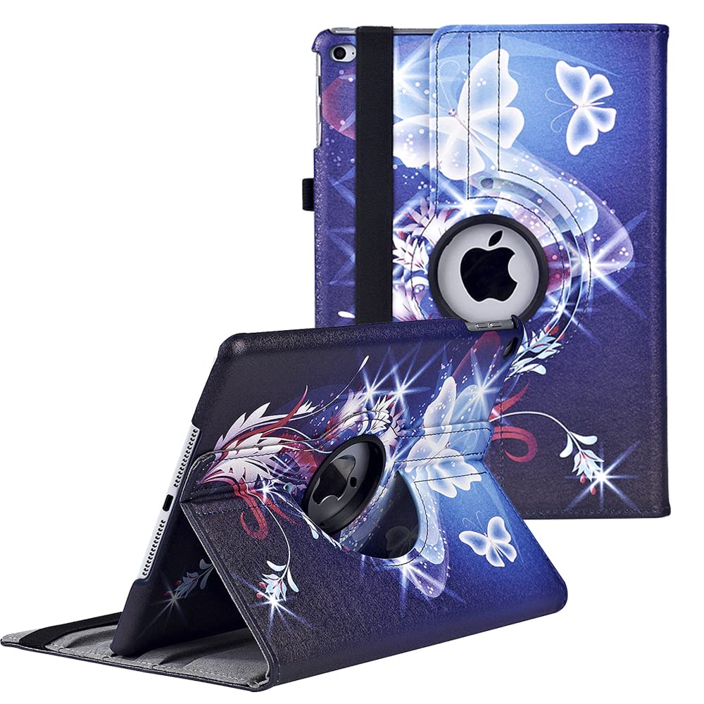 360° Rotating Stand Protective Case for iPad 9.7 inch (5th/6th Gen) & iPad Air 2 - Auto Sleep/Wake Smart Cover with Butterfly Design | Perfect for Work, Study & Entertainment