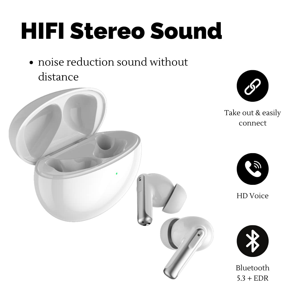 XY-70 Wireless Bluetooth Earbuds with ANC & ENC Dual Noise Cancelling - 24H Playtime TWS Headphones for Workout, Commuting & Travel (White) | Perfect for Gym, Office & Daily Use