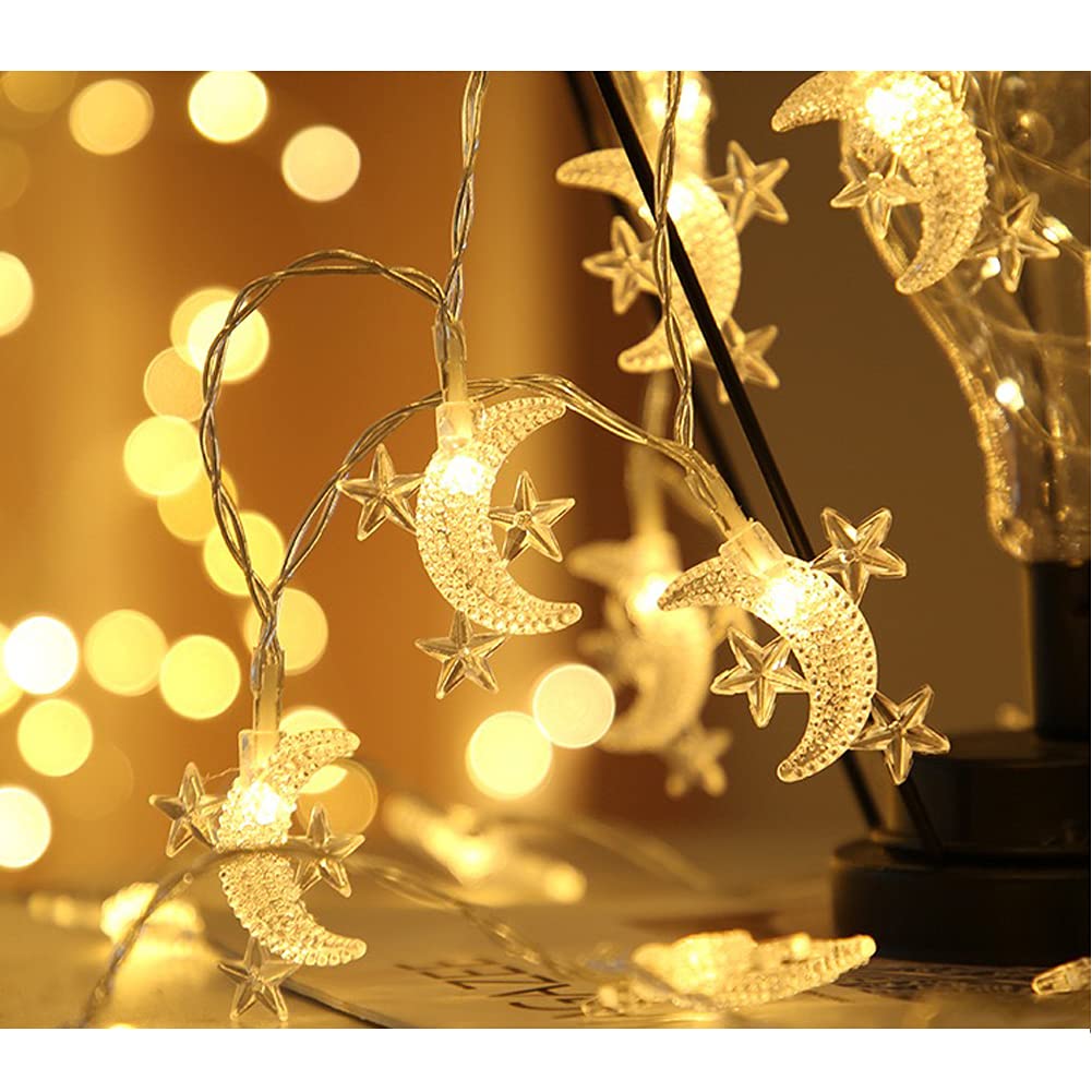 40 LED Moon String Lights Battery Operated - 20ft Moon & Star Fairy Lights for Outdoor Patio, Garden, Wedding Decorations | Party, Festival, Ramadan Lights | Perfect for Backyard, Bedroom & Holiday Decor