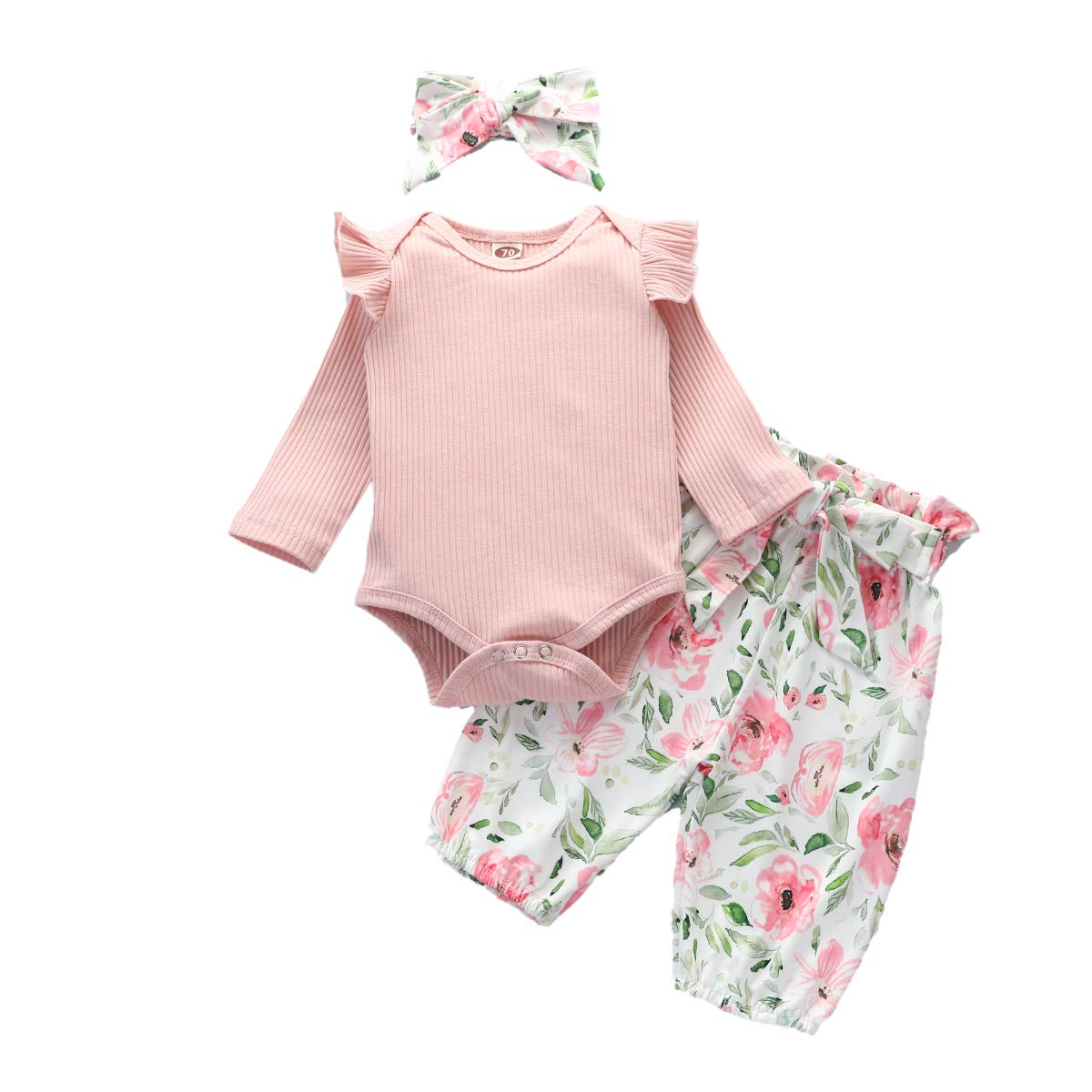 Newborn Baby Girls Outfits - Floral Ruffle Long Sleeve Romper Bodysuit with Halen Pants & Headband for Fall Winter | Perfect for Photoshoots, Holidays & Special Occasions