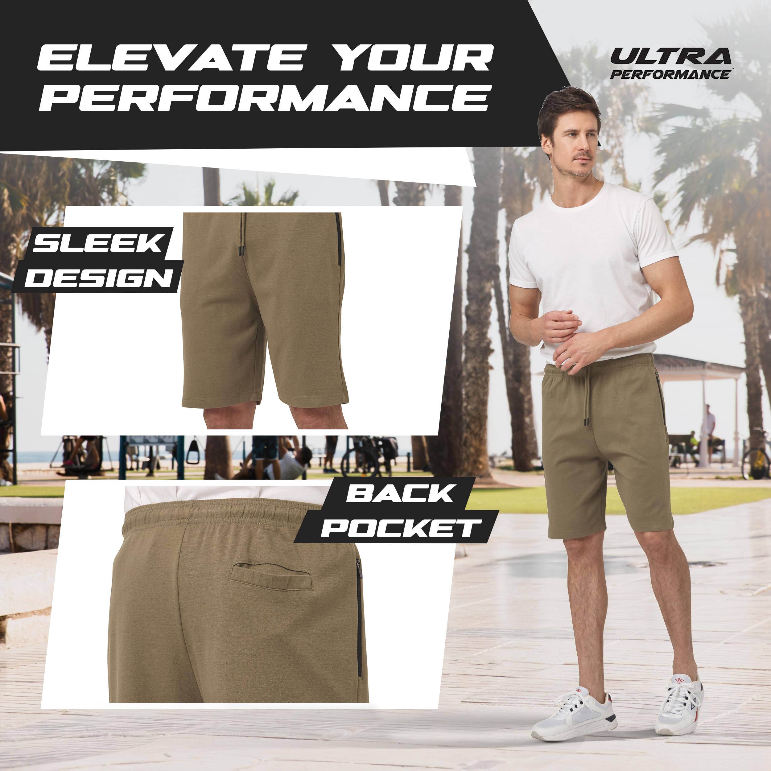 Ultra Performance 3 Pack Men's Athletic Shorts - Gym Workout Running Casual Shorts with Zipper Pockets (Sizes Small to 5X) - Perfect for Training, Jogging & Everyday Wear