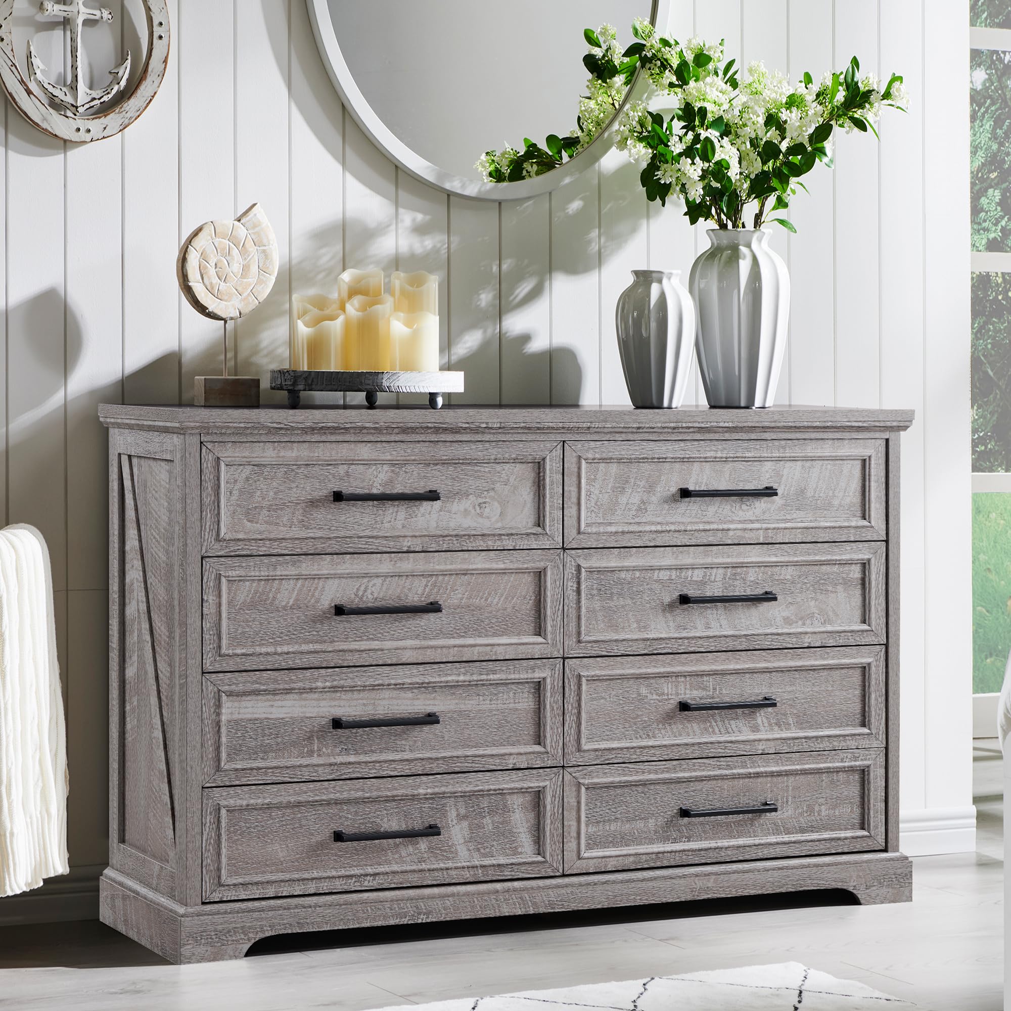 Rustic Farmhouse 8-Drawer Dresser - 52