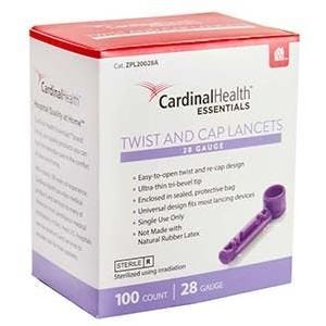 Cardinal Health ReliaMed 28G Twist and Cap Lancets - 100 Count | Painless Blood Sugar Testing for Diabetes Monitoring at Home & Clinics